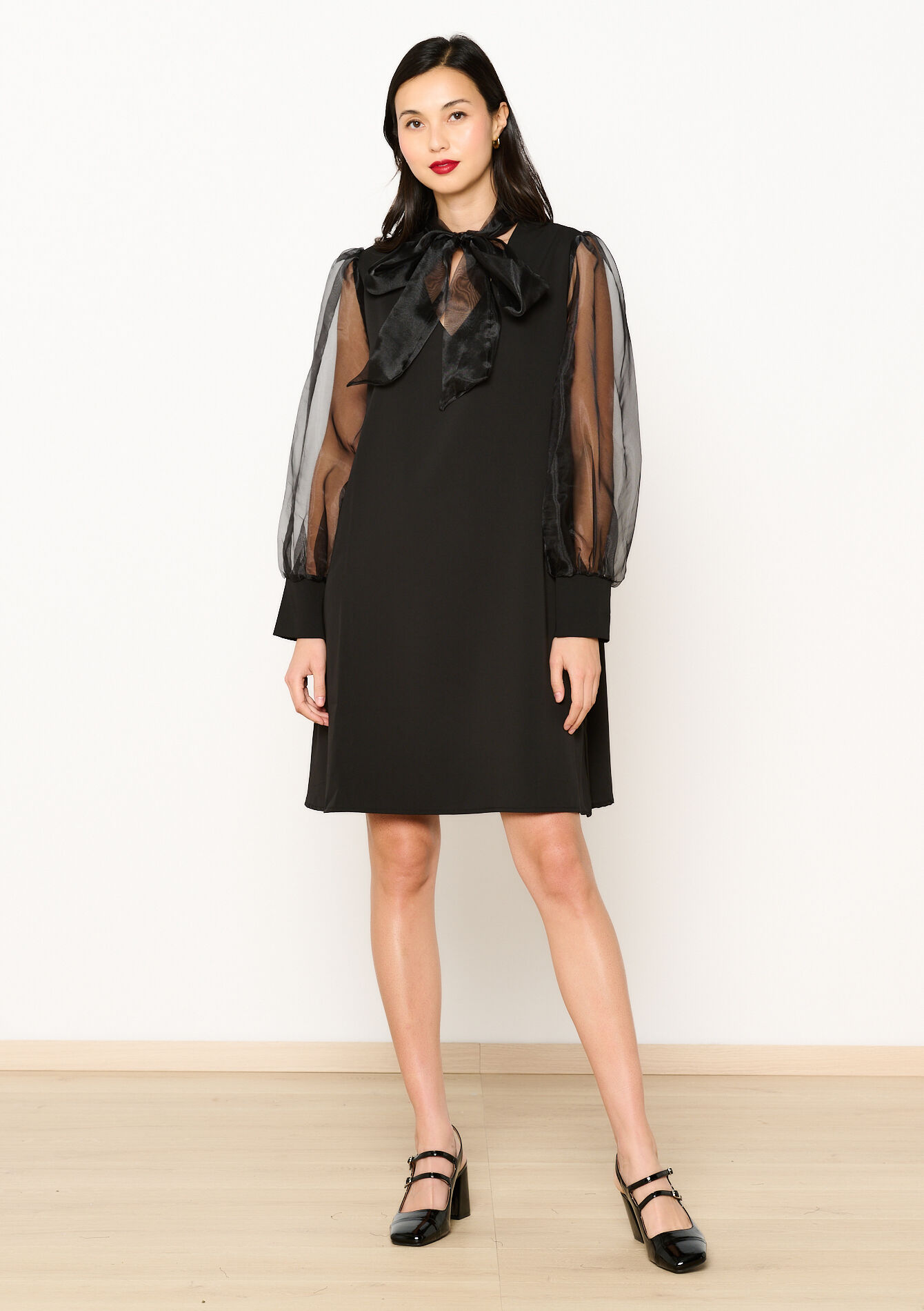 Robe à manches bouffantes en organza - BLACK - 08103928_1119