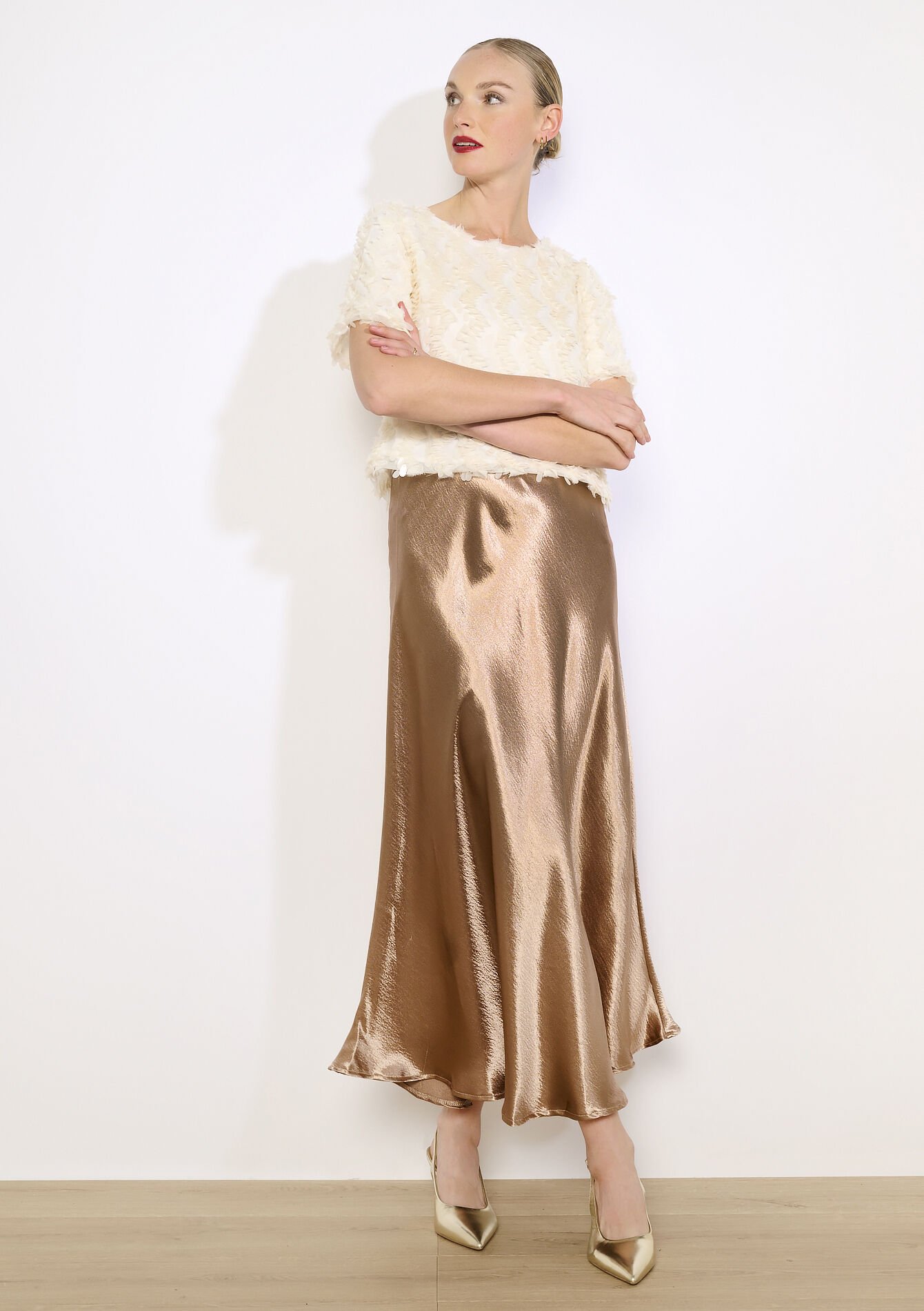 Satijnen midi-rok, Satijnen midi-rok - LIGHT CAMEL - 07101434_3814