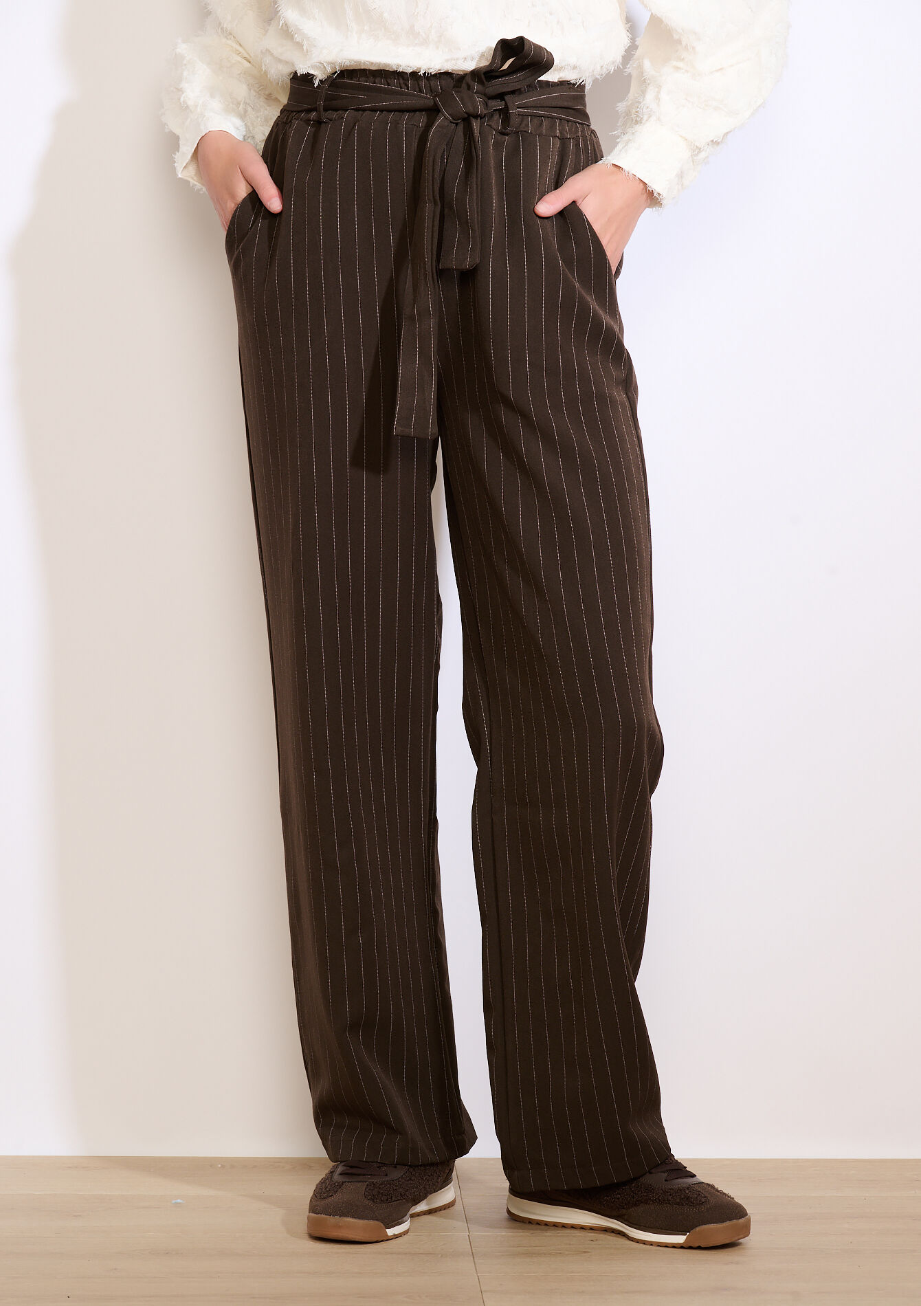 Gestreepte wijde broek, Gestreepte wijde broek - BROWN DARK CHOCOLATE - 06601047_3720