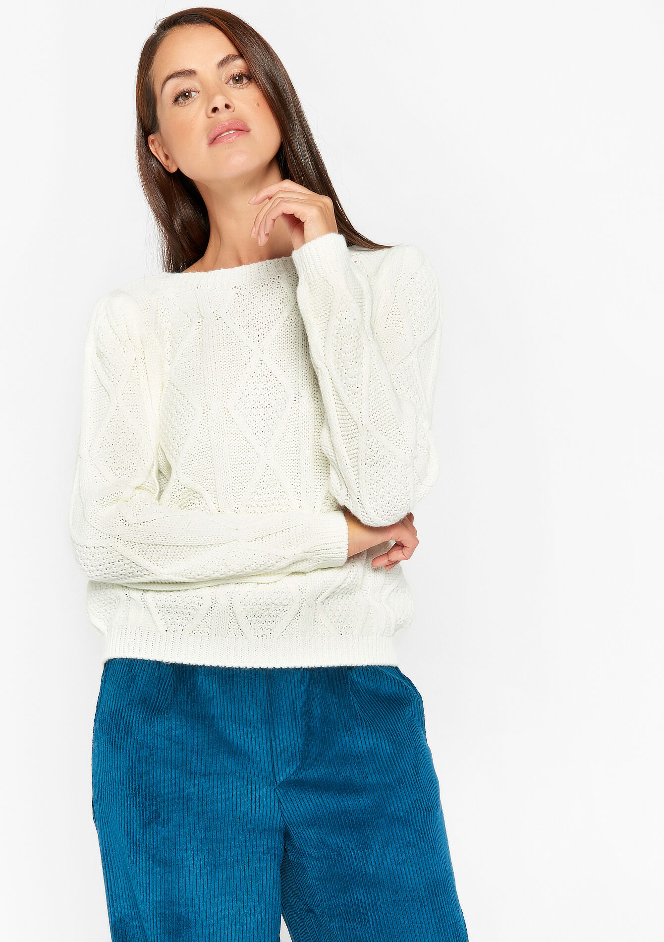 Knitted cable pullover - OFFWHITE - 04005989_1001