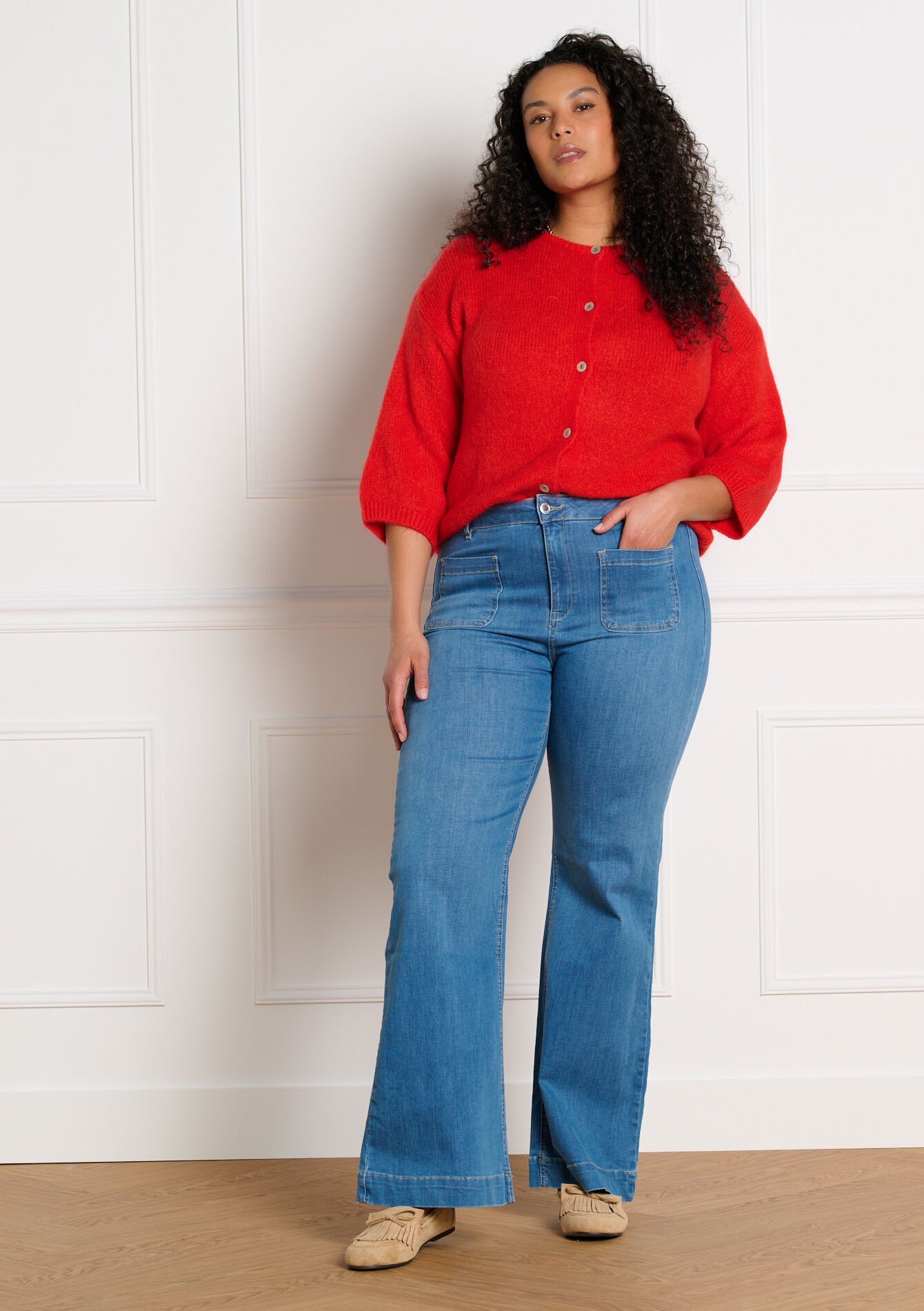 Hoge taille wide-leg jeans - MEDIUM BLUE - 22000658_0500