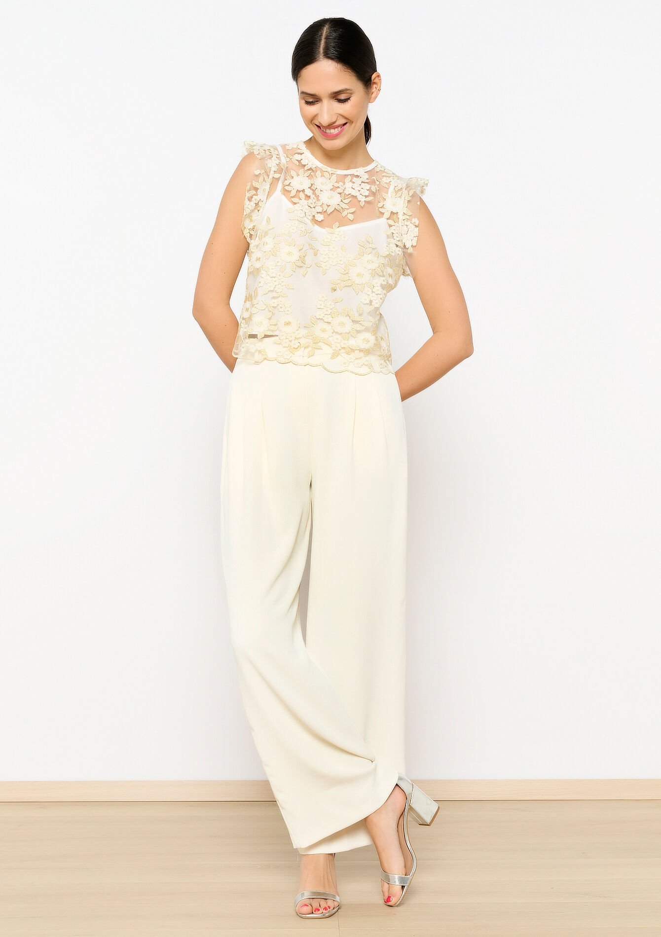 Voile top met bloemen - OFFWHITE - 05702480_1001