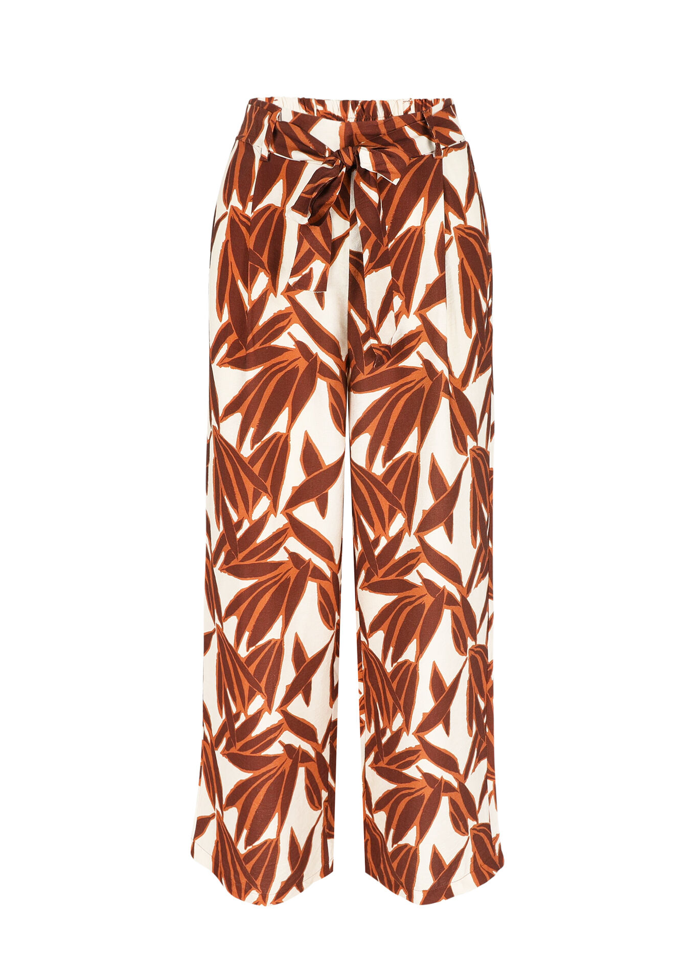 Pantalon évasé à imprimé feuilles - CHOCOLATE - 06600868_3715