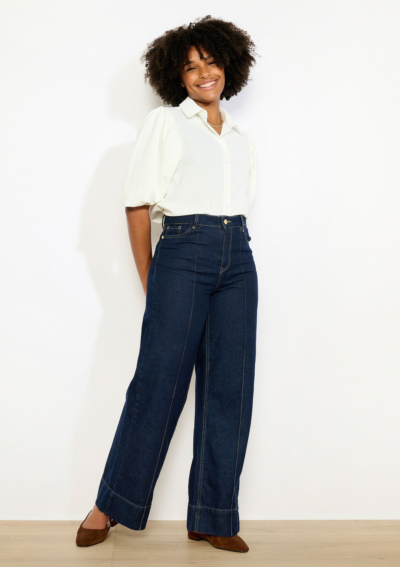 Jean large à surpiqûres - DARK BLUE - 22000657_0501