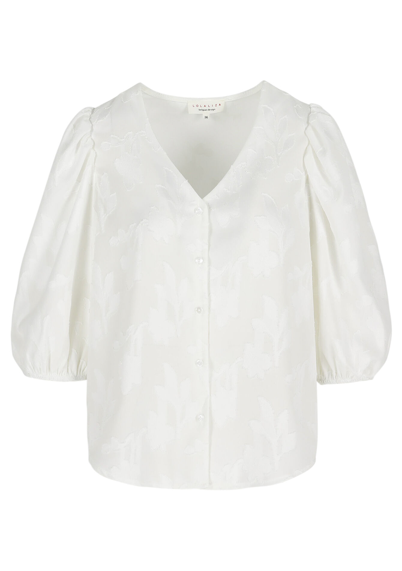 Losvallende jacquard blouse - OPTICAL WHITE - 05703043_1019