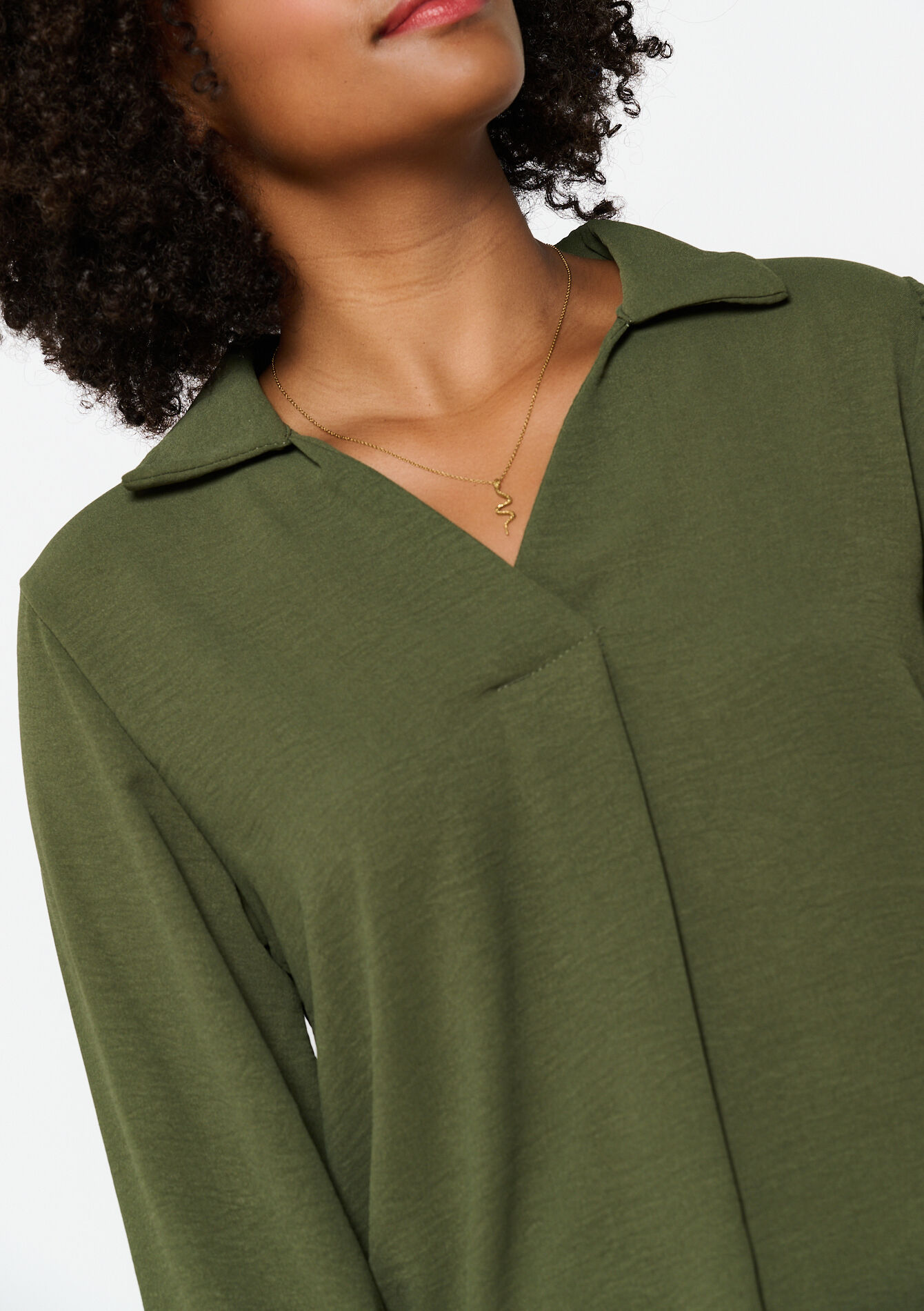 Blouse à col polo, Blouse à col polo - KHAKI DARKY - 05702673_4208