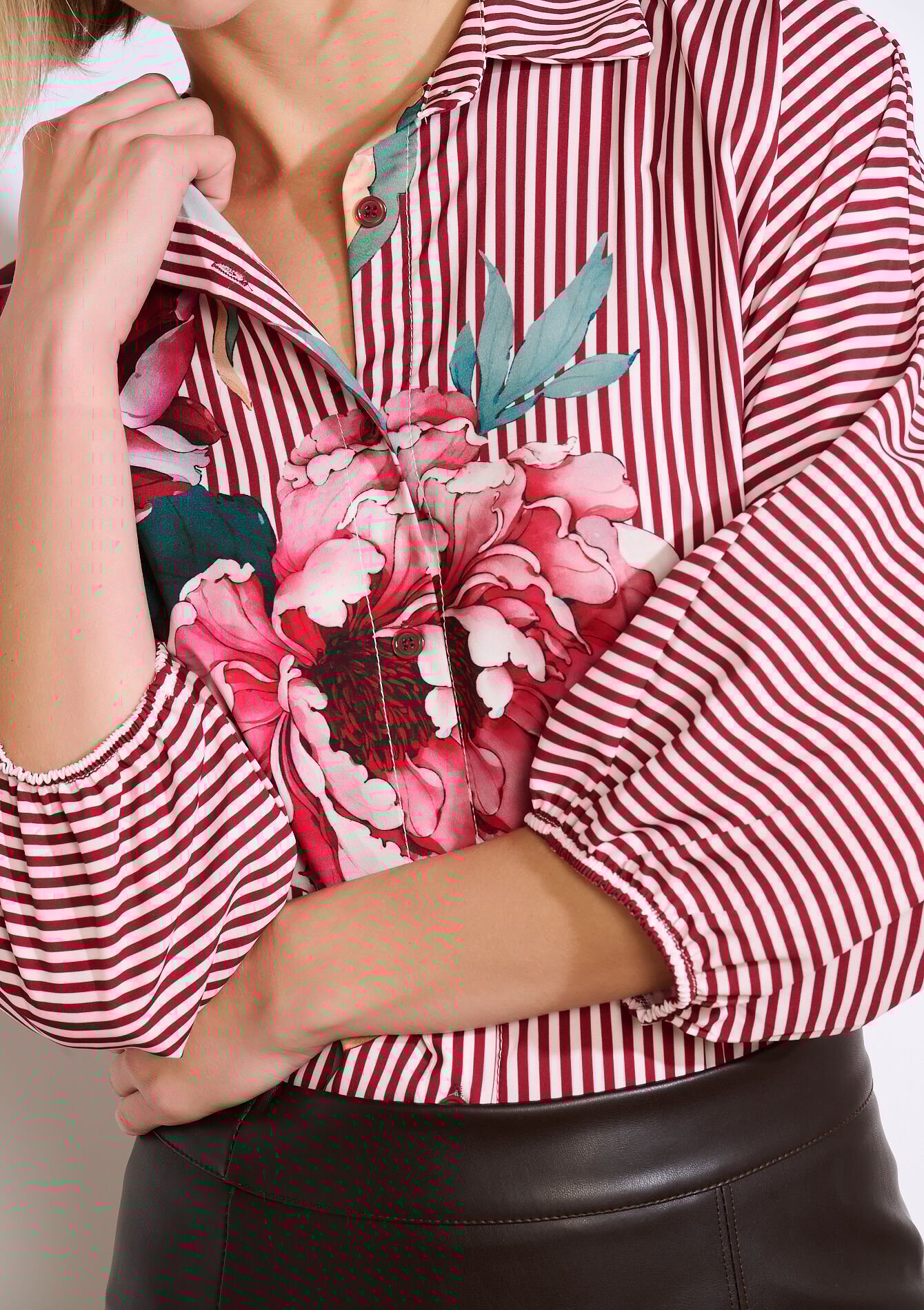 Overhemd met strepen en bloemenprint - BORDEAUX WINE - 05702957_5514