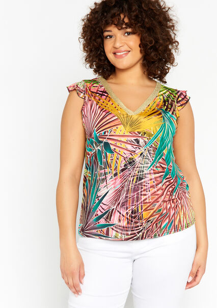 T-shirt with tropical print - COSMETIC PINK - 02301376_5733