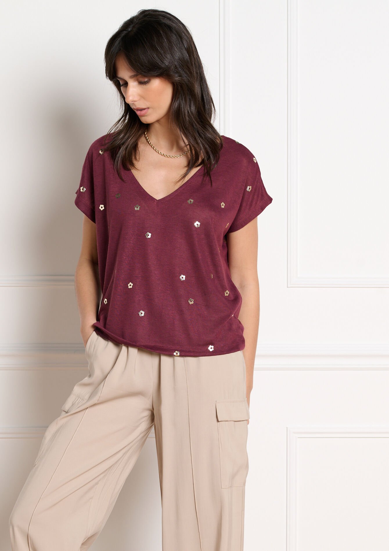 T-shirt à imprimé foil - AUBERGINE - 02301945_1537