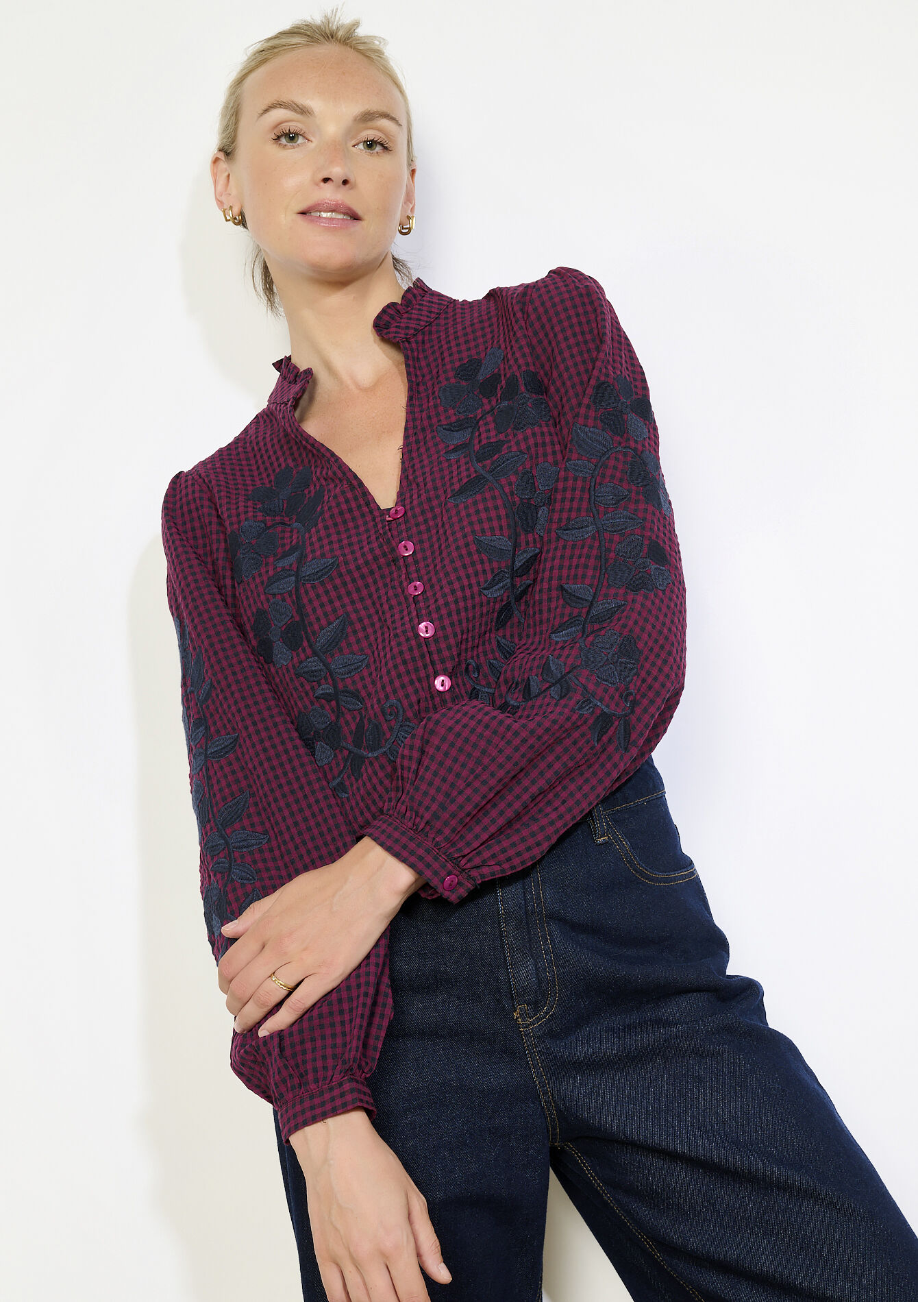 Losvallende geborduurde blouse, Losvallende geborduurde blouse - BORDEAUX WINE - 05702910_5514