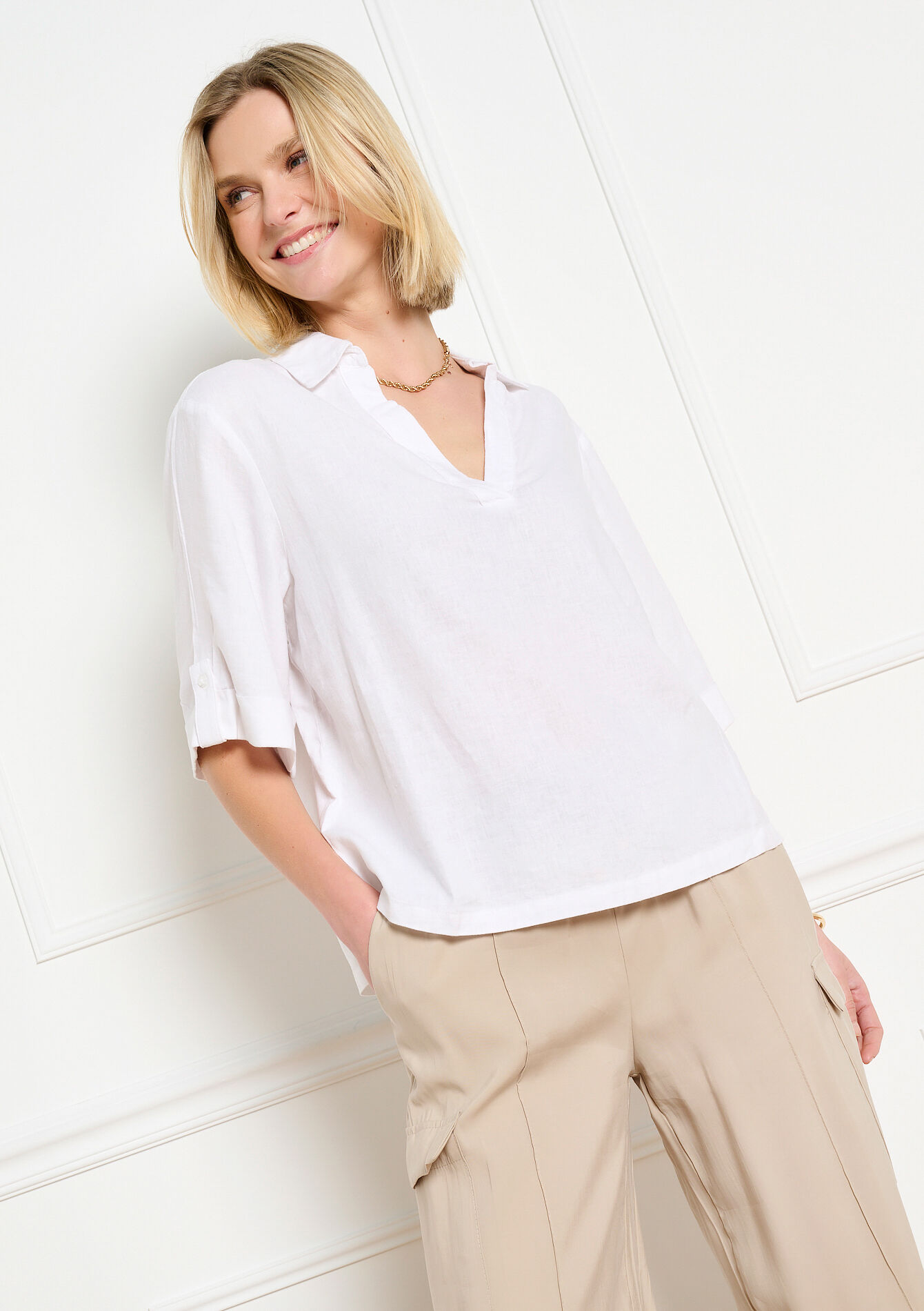 Soepele polo blouse, Soepele polo blouse - OPTICAL WHITE - 05702969_1019