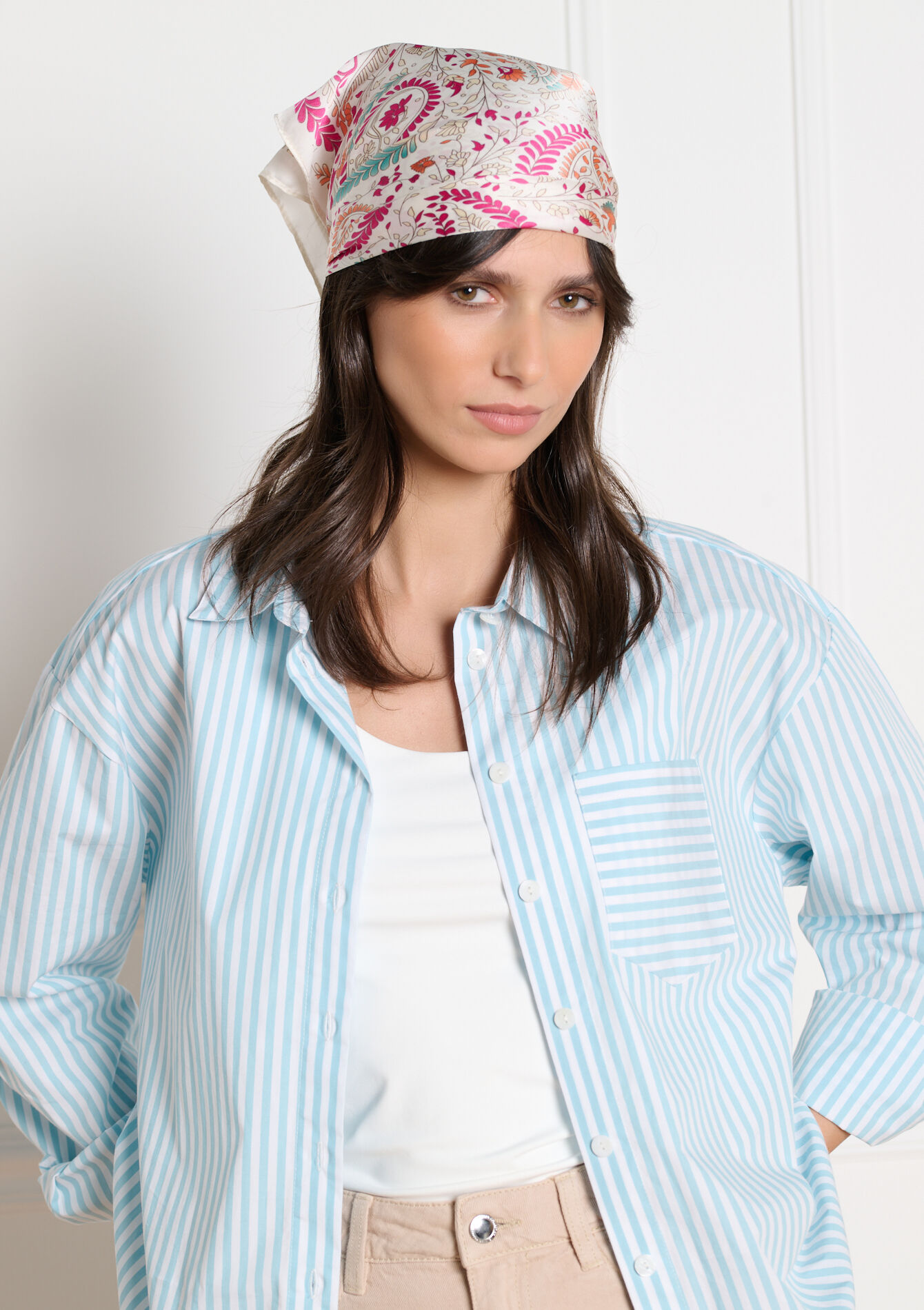 Satijnen sjaal met bloemenprint - FUCHSIA - 17101557_5626