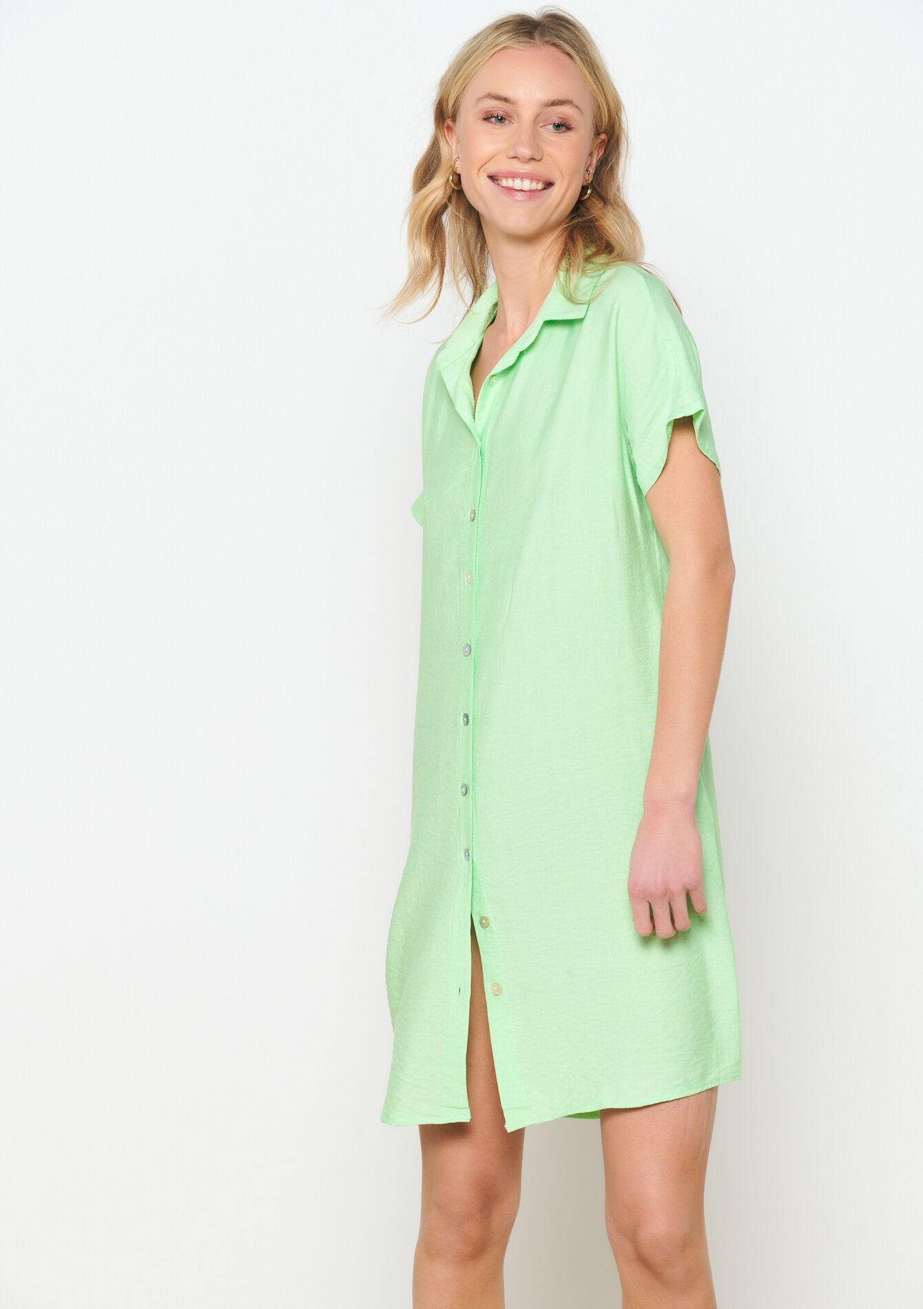 Robe-chemise en tissu crêpé - LIME - 08103568_4711