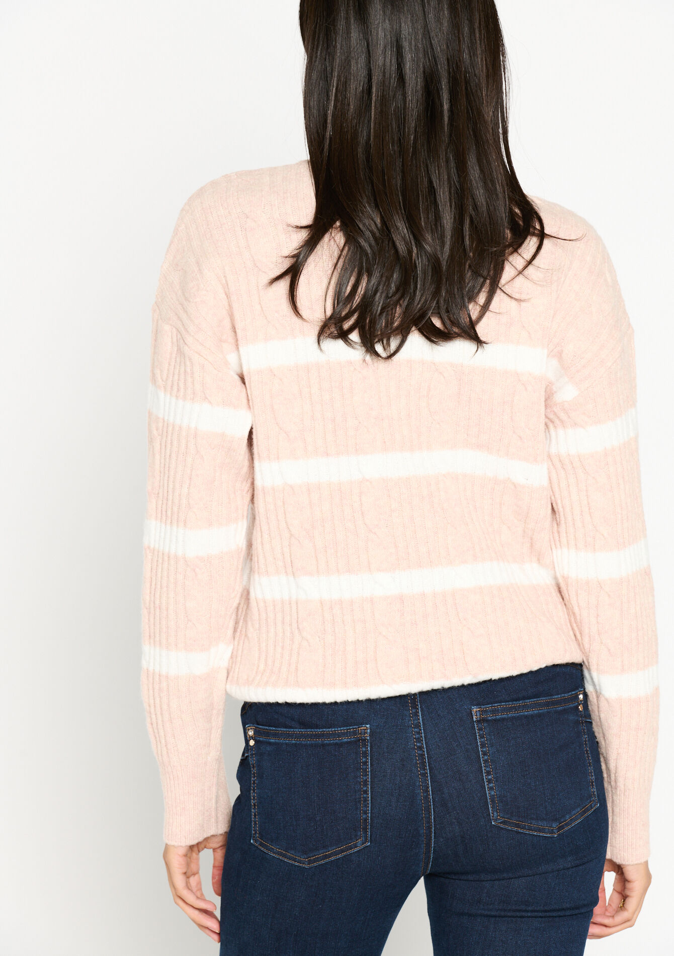 Kabelgebreide trui met strepen, Kabelgebreide trui met strepen - NUDE LOTUS - 04006160_4118