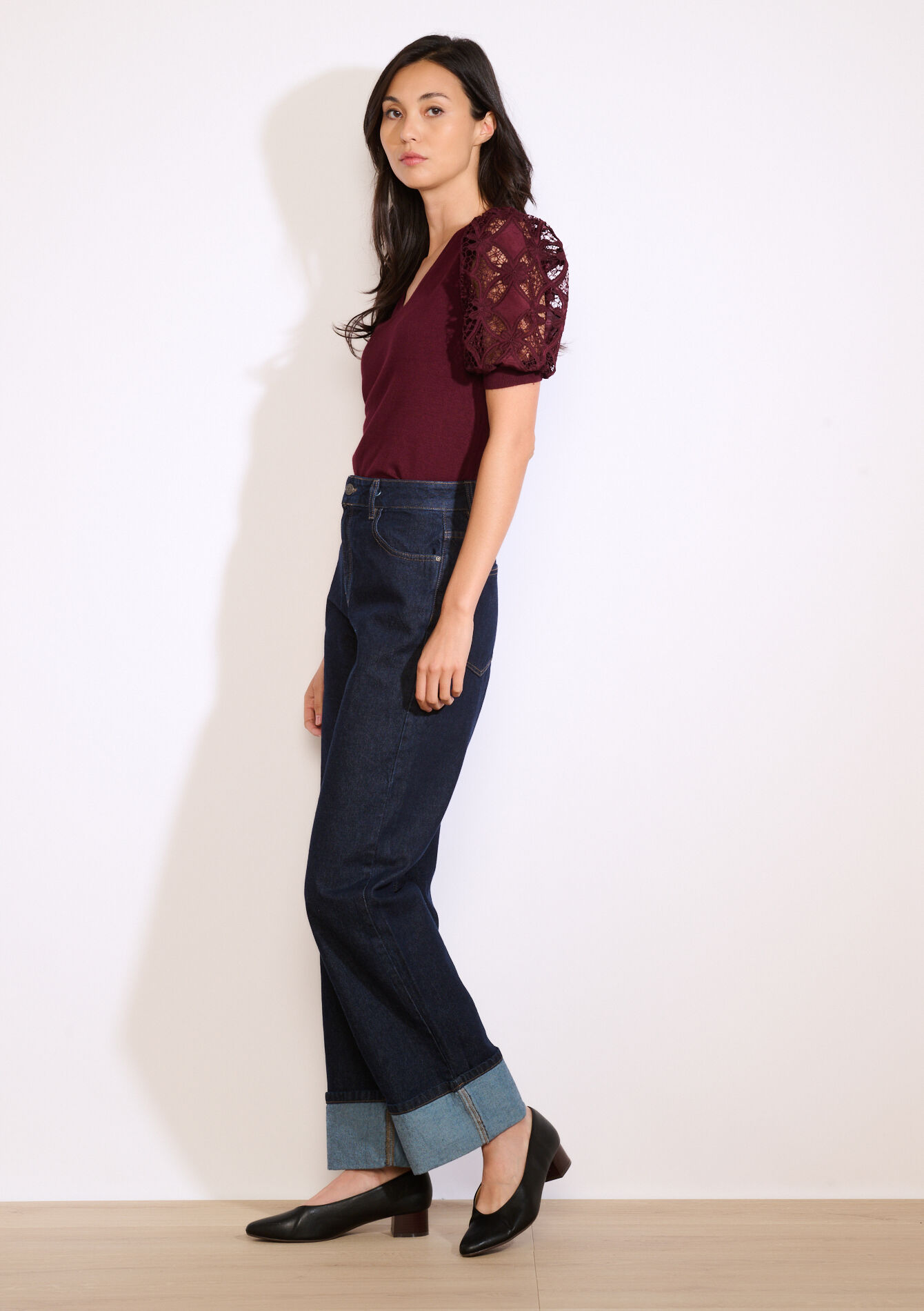 Trui met korte kanten mouwen, Trui met korte kanten mouwen - BORDEAU WINE - 04006987