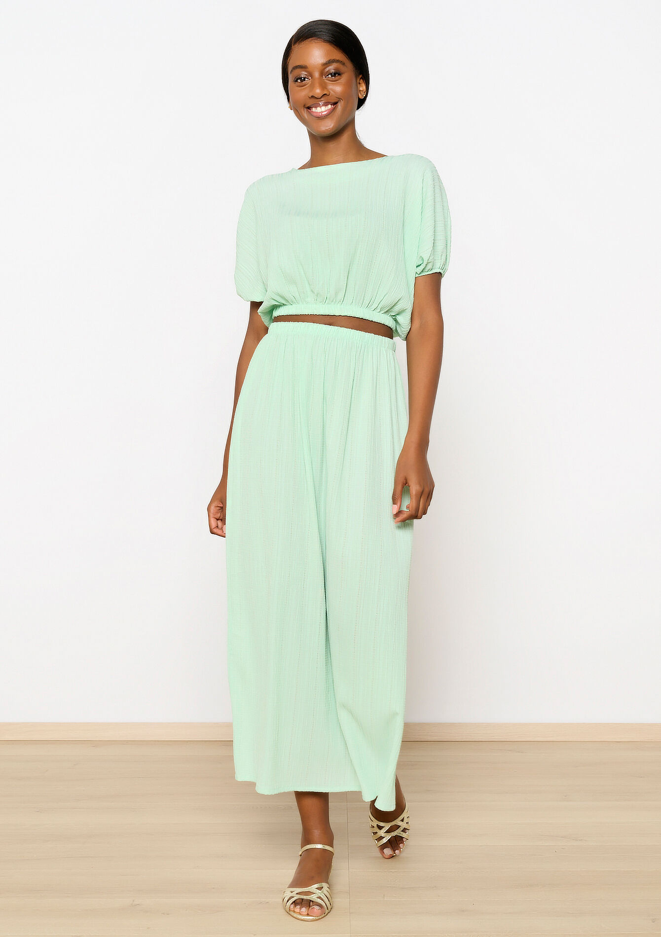 Cropped blouse with elastic waistband, Cropped blouse with elastic waistband - MINT GREEN - 05702562_1723