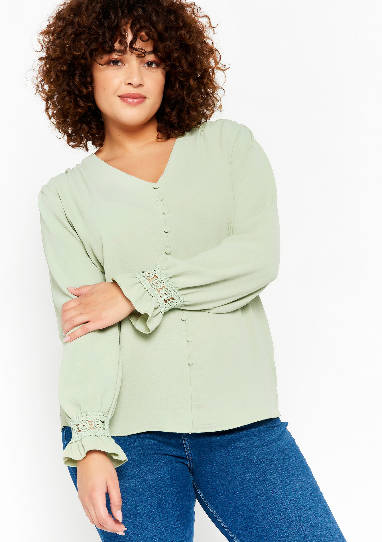 Blouse with embroidery, Blouse with embroidery - KHAKI MINT - 05702132_2542