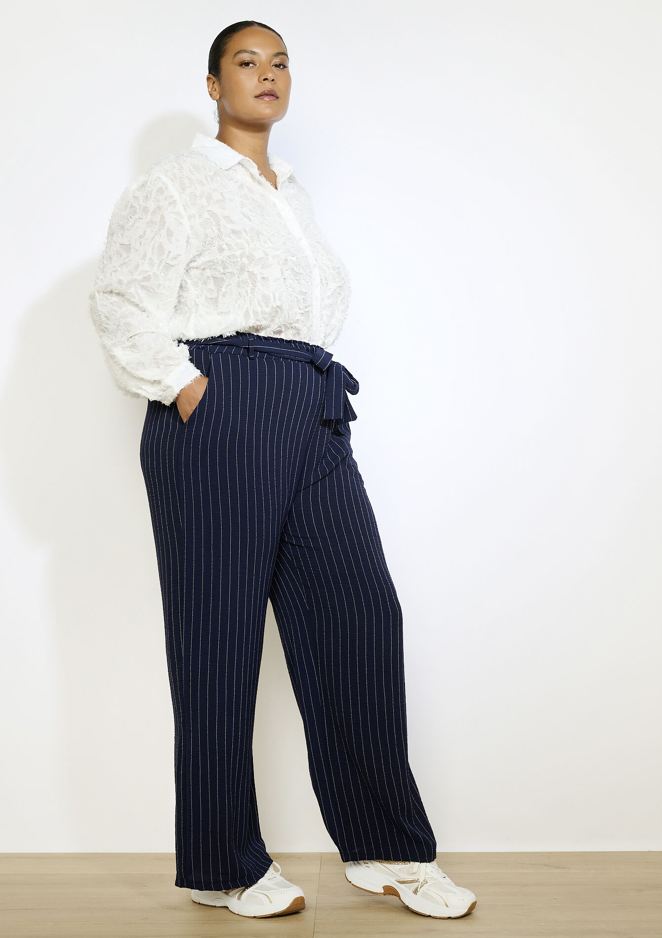 Pantalon fluide à rayures - NAVY BASIC - 06601040_2723