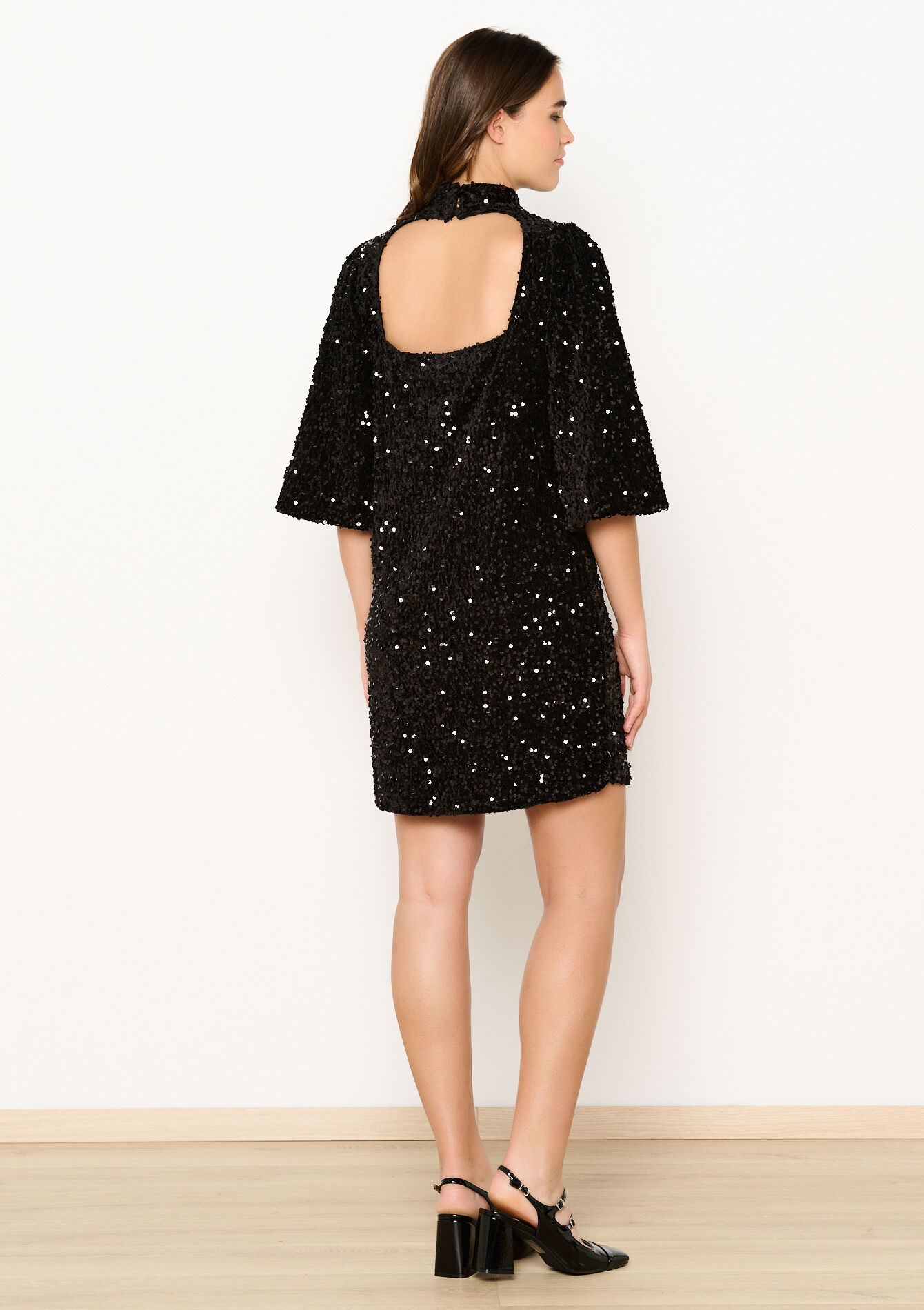 Short dress with sequins, Short dress with sequins - BLACK - 08103742_1119