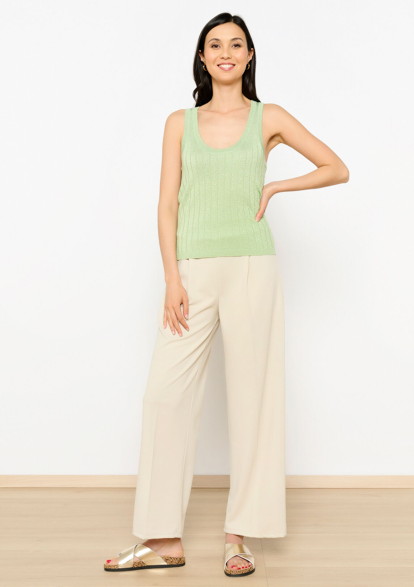 Ribbed lurex top - LIGHT GREEN PASTEL - 02200400_1822
