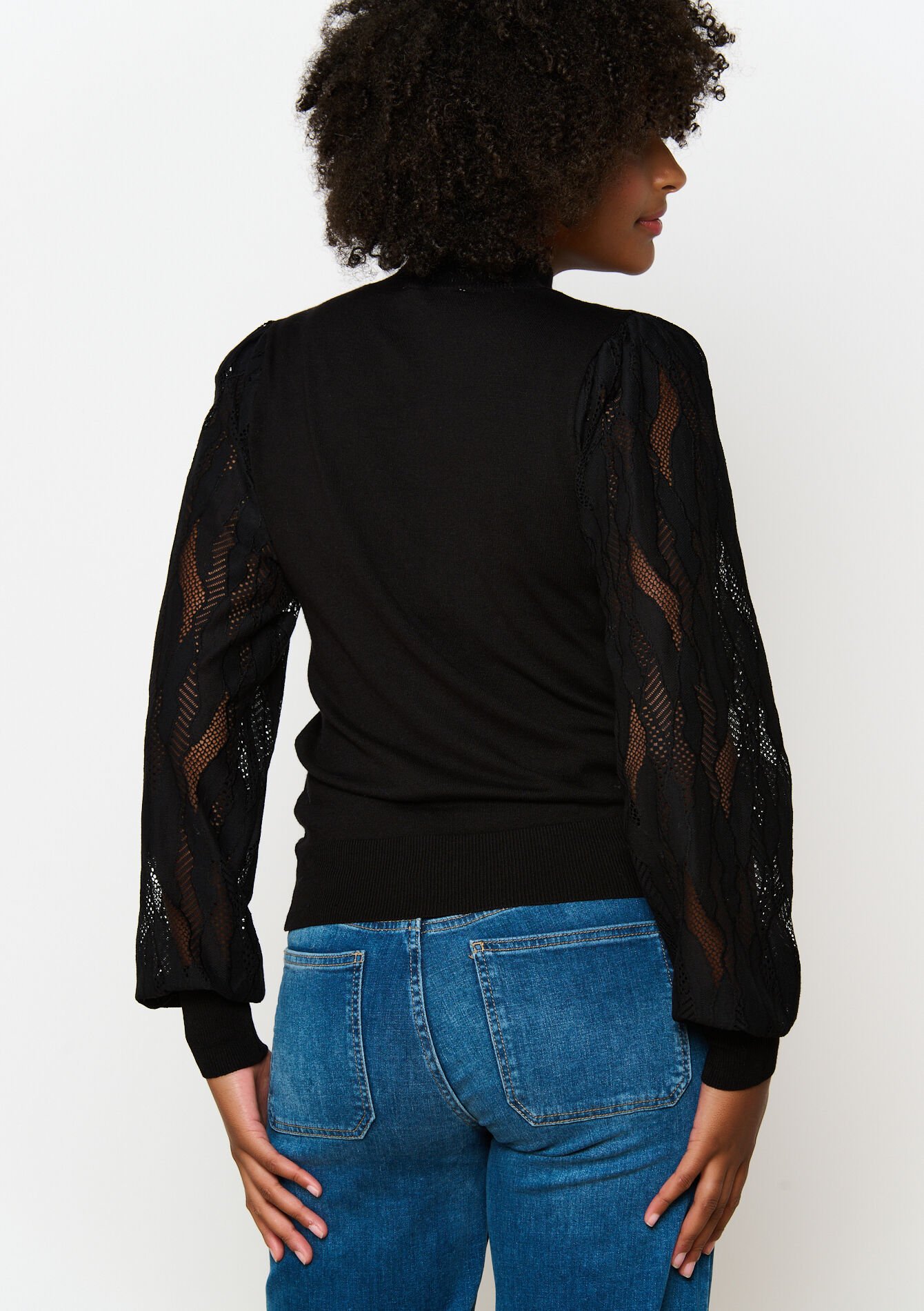 Pull avec manches en mesh, Pull avec manches en mesh - BLACK - 04006526
