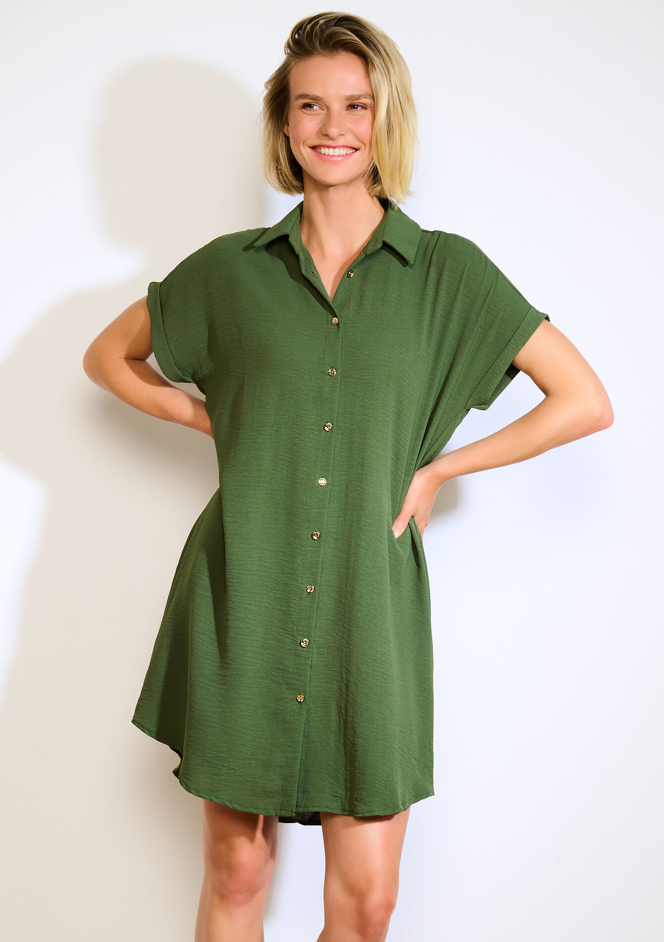 Luchtige hemdjurk, Luchtige hemdjurk - KHAKI MED - 08104136_4327