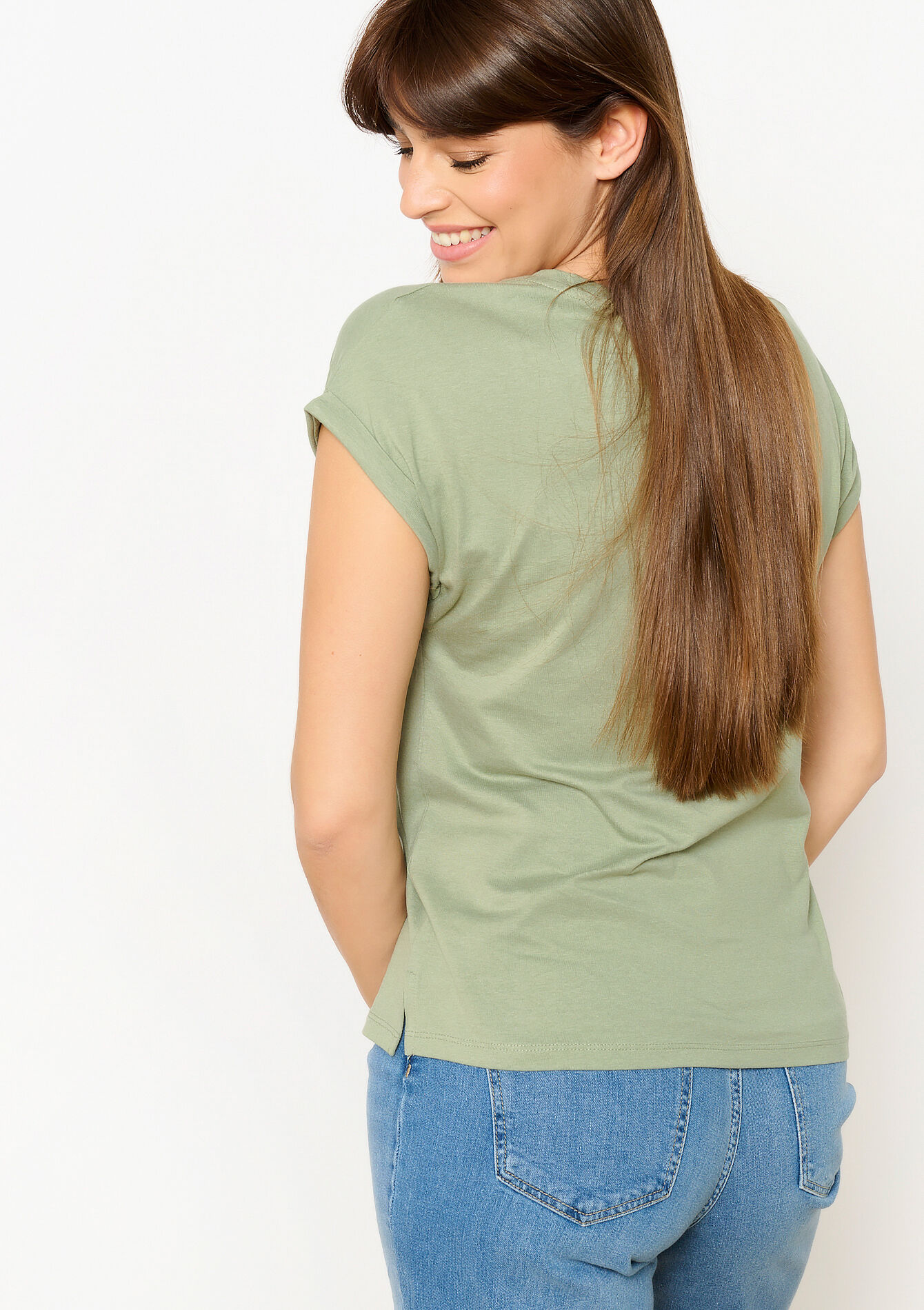 Basic T-shirt met V-hals, Basic T-shirt met V-hals - KHAKI FADED - 02301634_4326