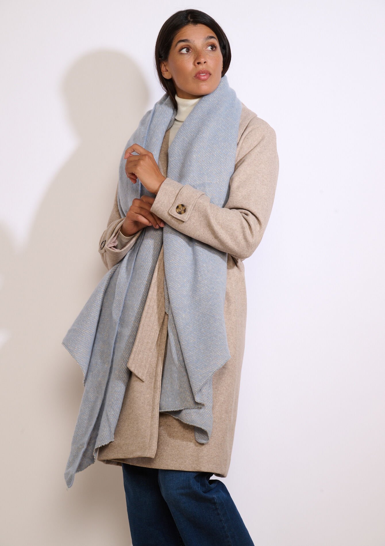 Lurex flecked soft scarf, Lurex flecked soft scarf - BLUE PASTEL - 17101372_3003