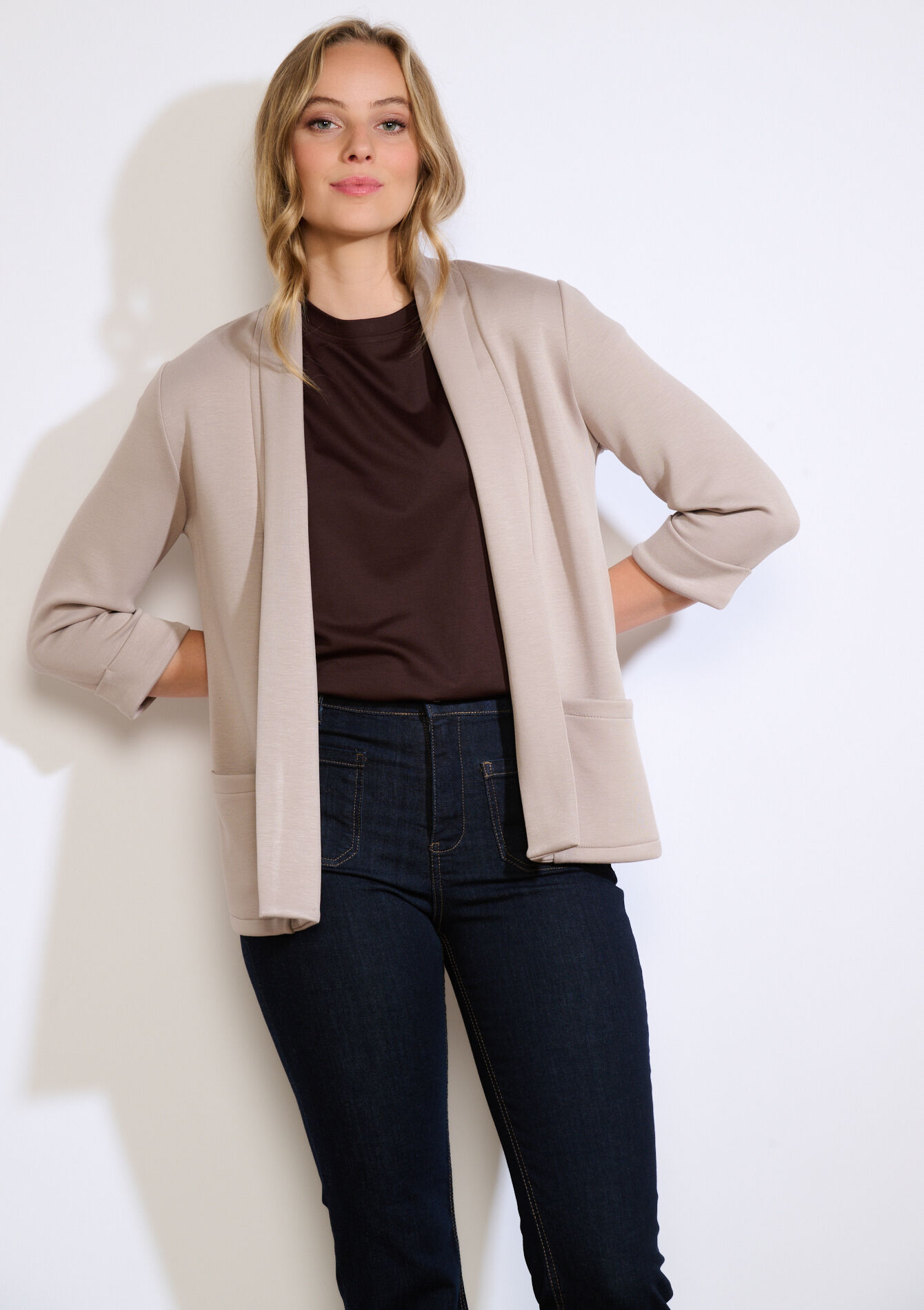 Soepele gestructureerde blazer - LIGHT TAUPE - 09101090_2572