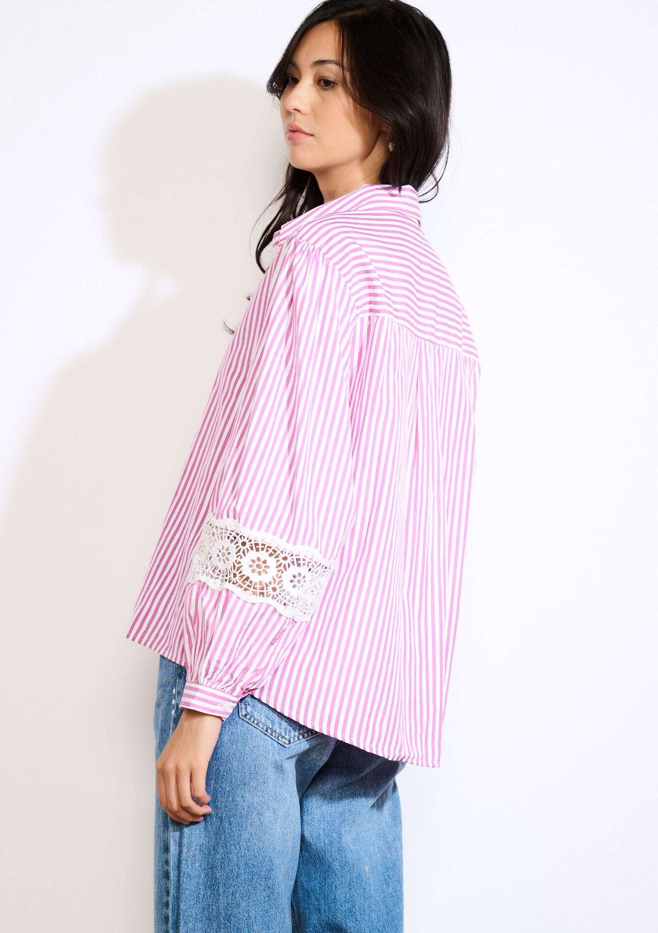 Chemise rayée à dentelle, Chemise rayée à dentelle - VIOLINE - 05702867_2576