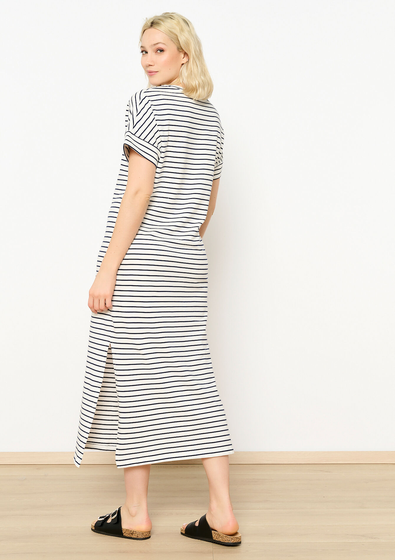 Gestreepte jersey jurk, Gestreepte jersey jurk - OFFWHITE - 08602253_1001