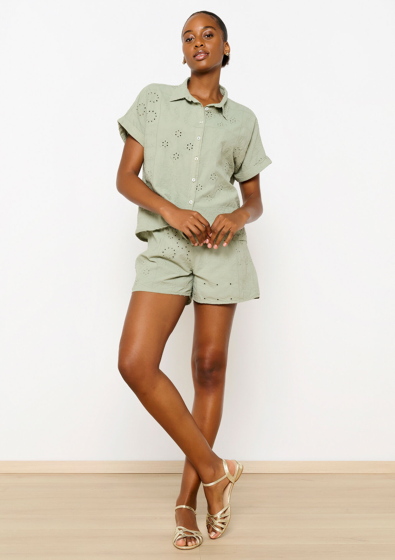 Shirt with broderie anglaise - KHAKI MINT - 05702506_2542