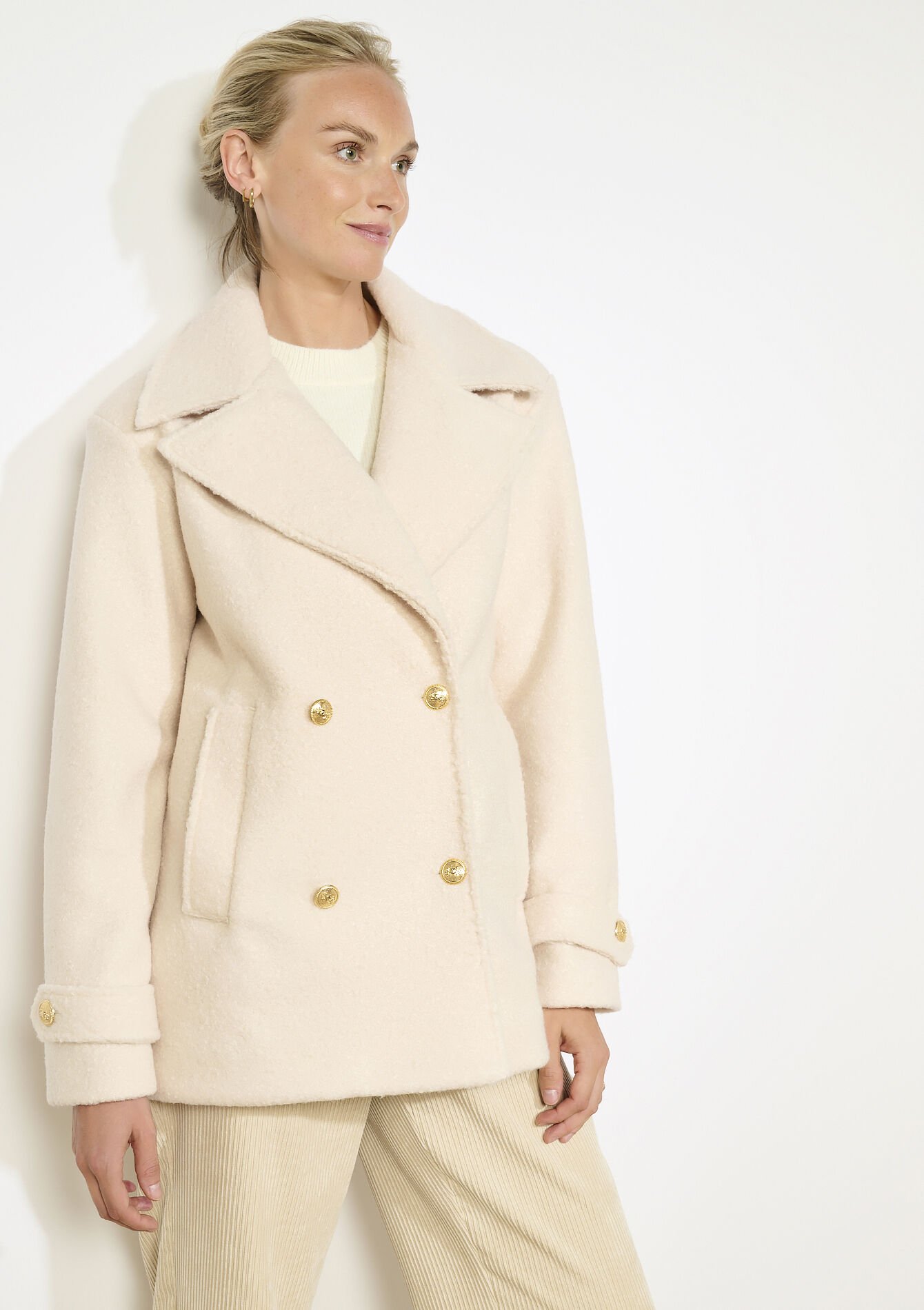 Textured short peacoat, Textured short peacoat, , hi-res