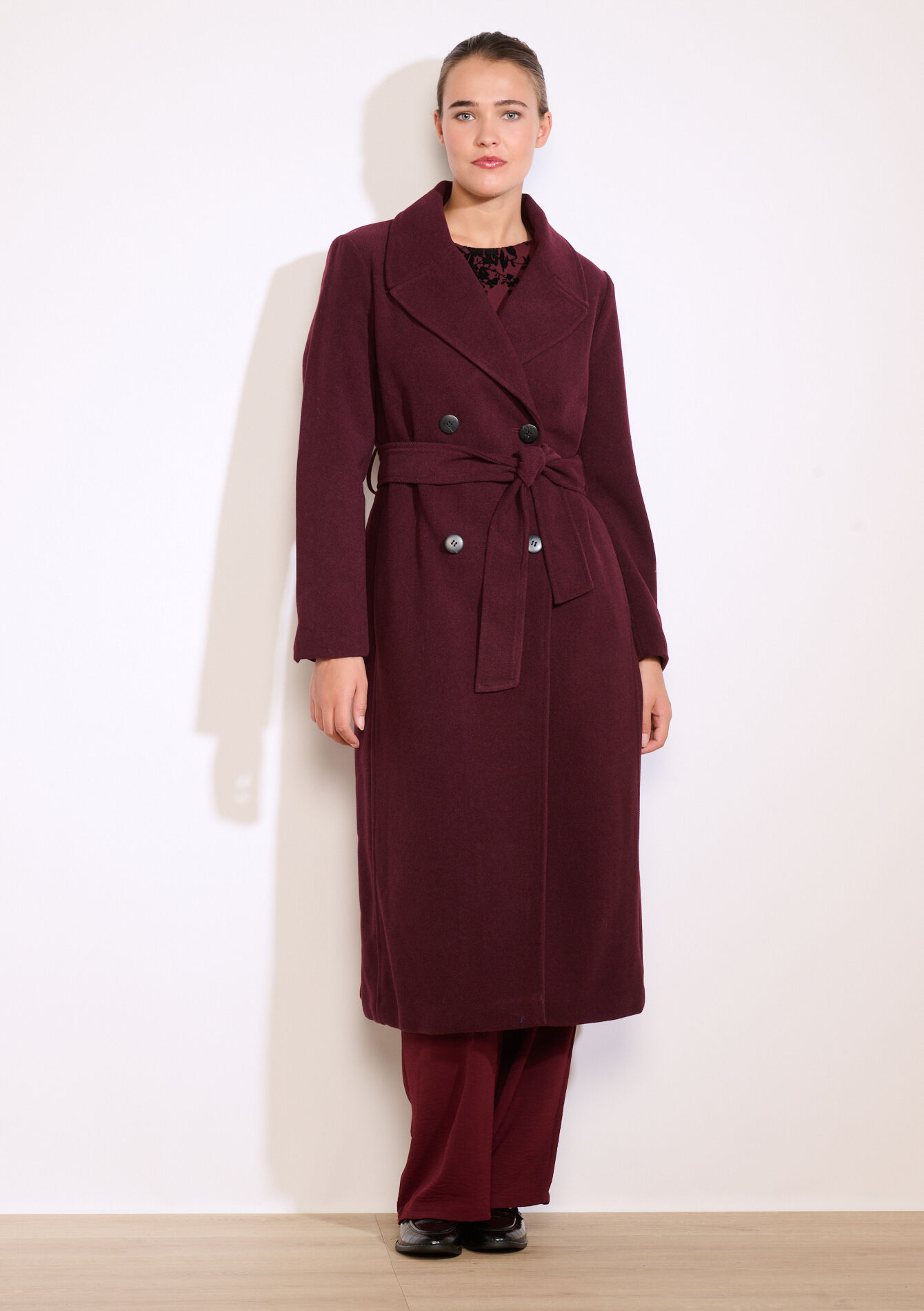 Manteau long croisé ceinturé - BORDEAUX WINE - 23000750_5514