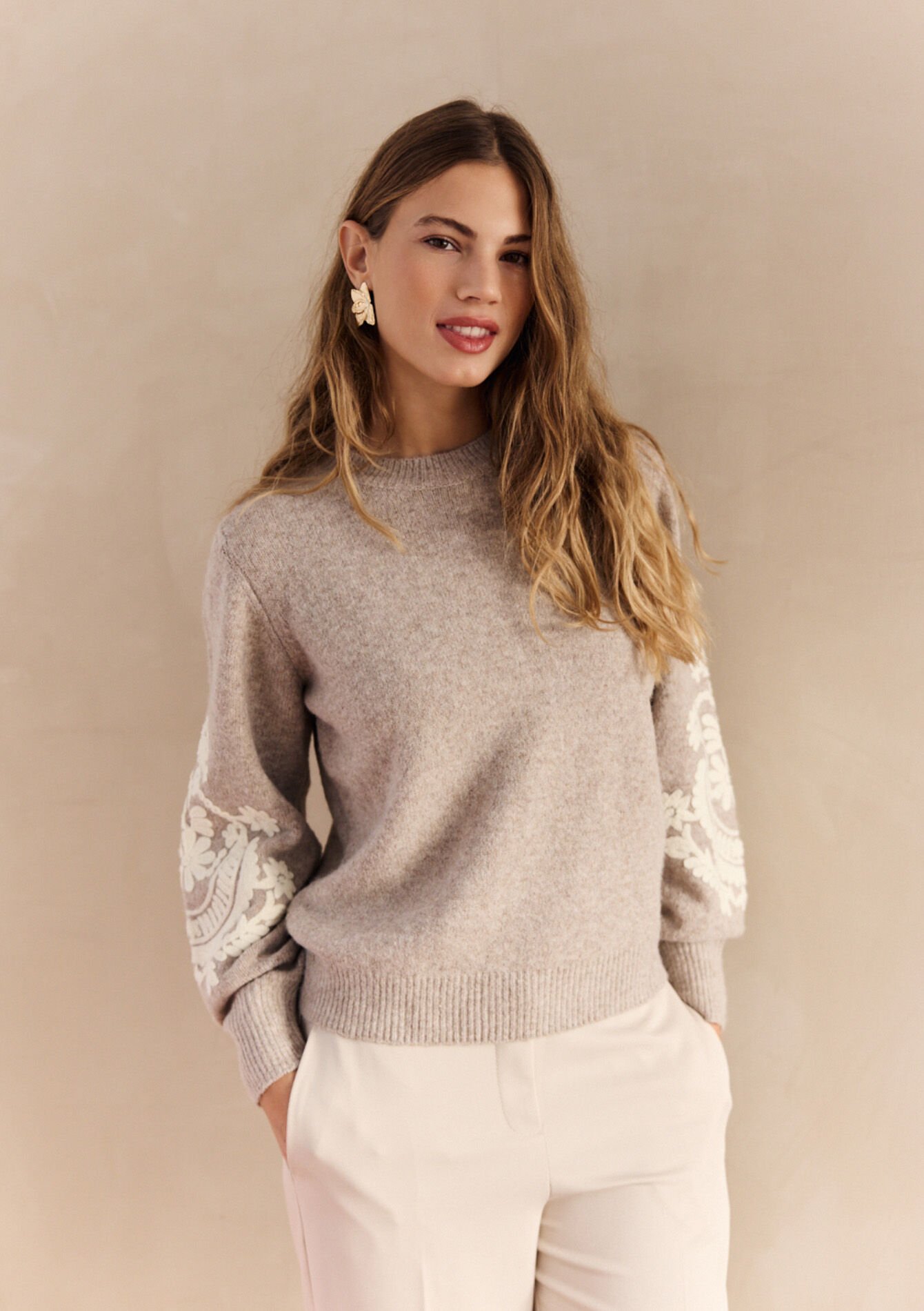 Embroidered sleeve statement knit, Embroidered sleeve statement knit, , back