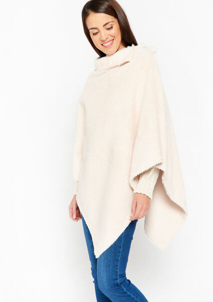 Faux fur poncho with cables - OFFWHITE - 1066783