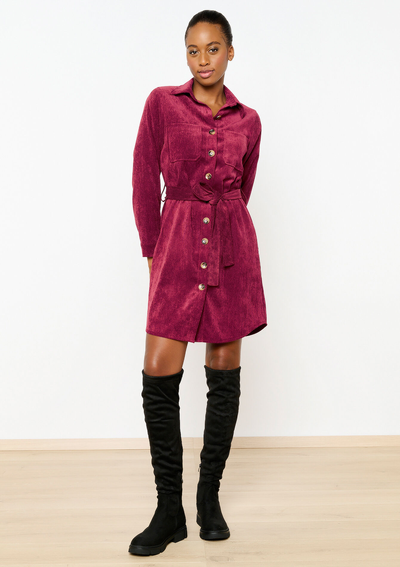 Robe-chemise en velours , Robe-chemise en velours - BORDEAUX WINE - 08103412_5514