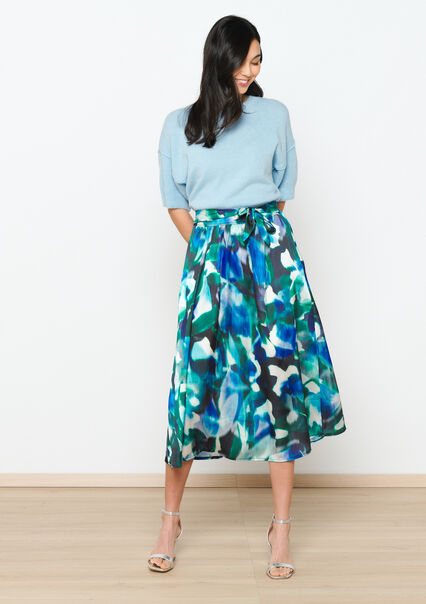 Satin midi skirt with blurry print - BLACK - 07101218_1119