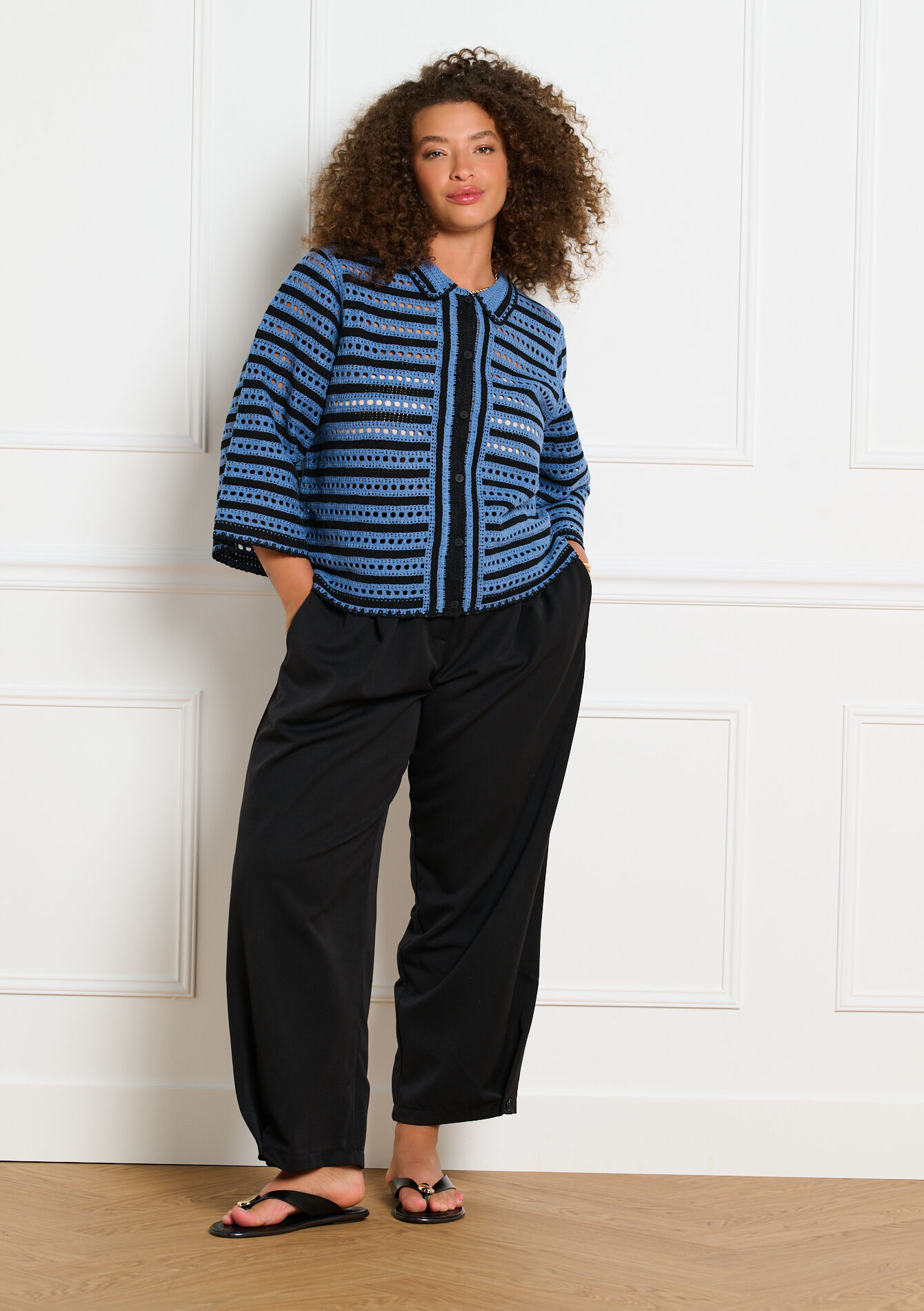 Ajoure gebreid cardigan - NAVY BASIC - 04101436_2723