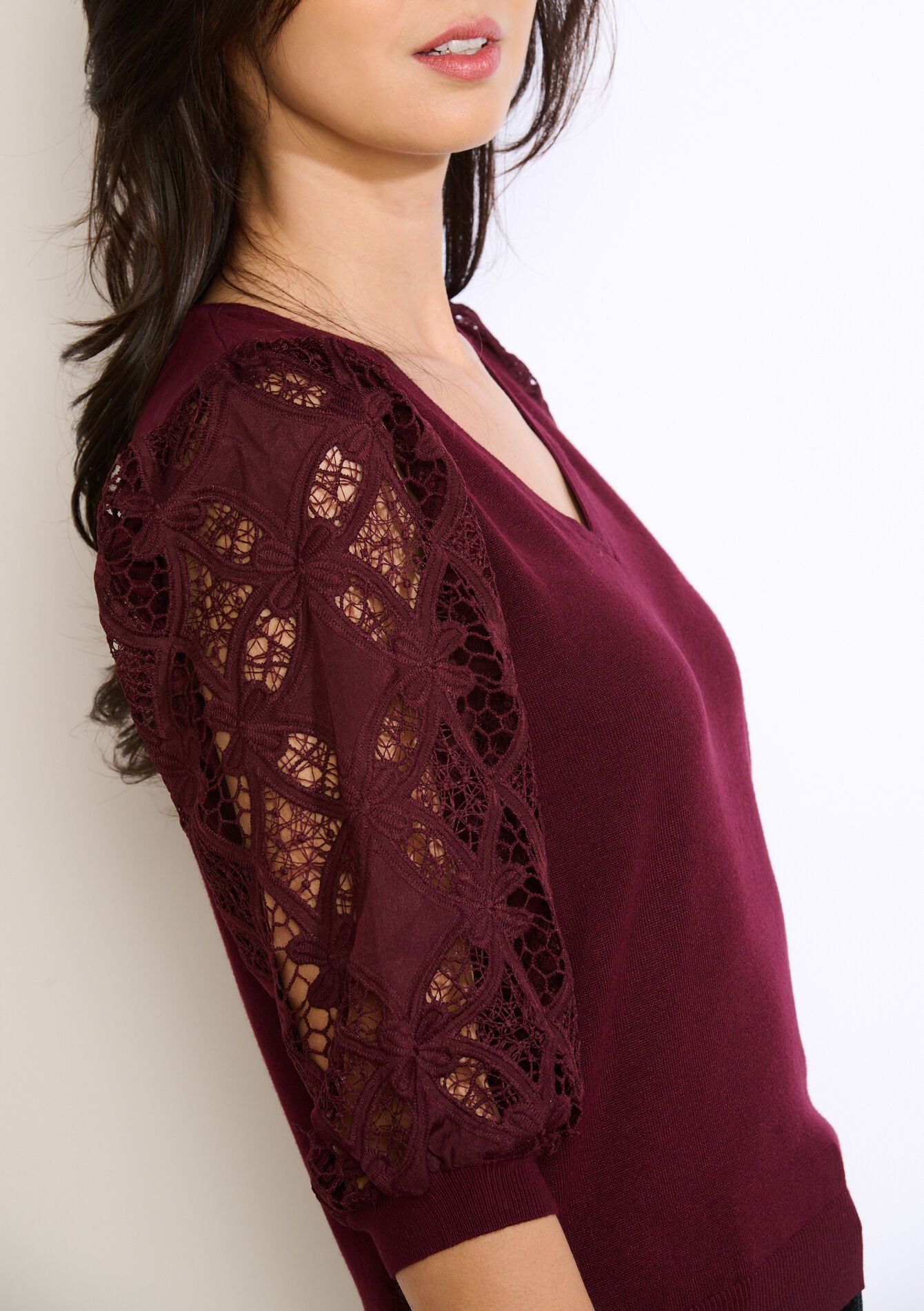 Trui met kanten mouwen - BORDEAUX WINE - 04007089