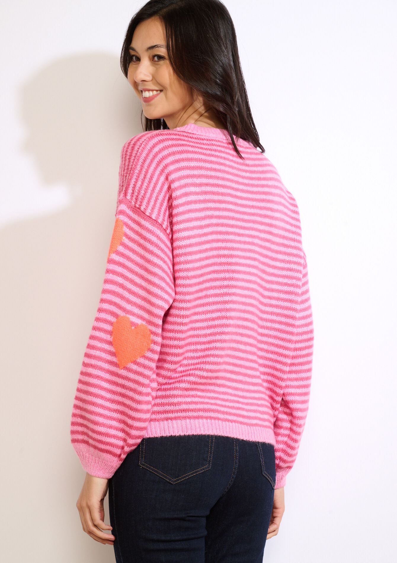 Pull rayé à motif c?ur - LIGHT PINK - 04007107