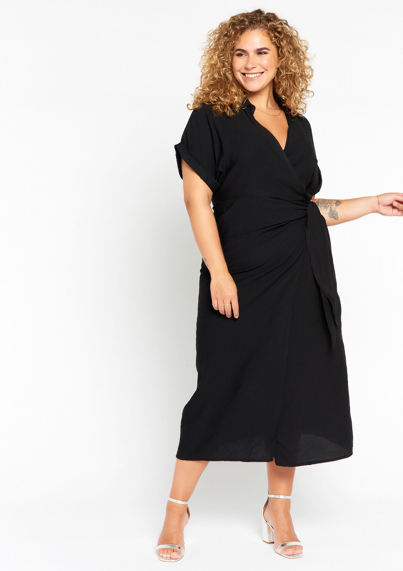 Wikkeljurk in kreukstof - BLACK - 08602150_1119