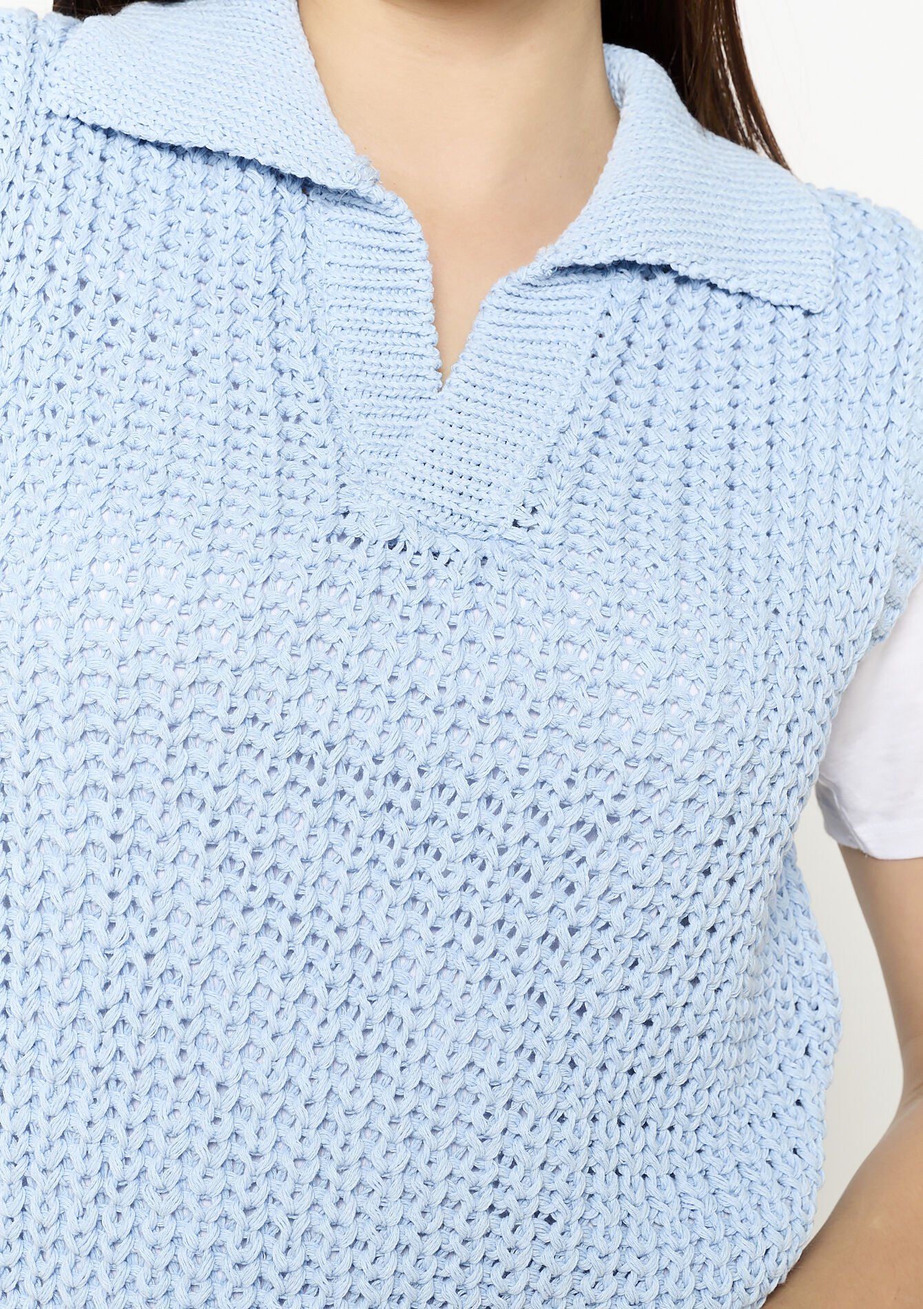 Débardeur col polo en maille, Débardeur col polo en maille - BLUE PASTEL - 04006959_3003