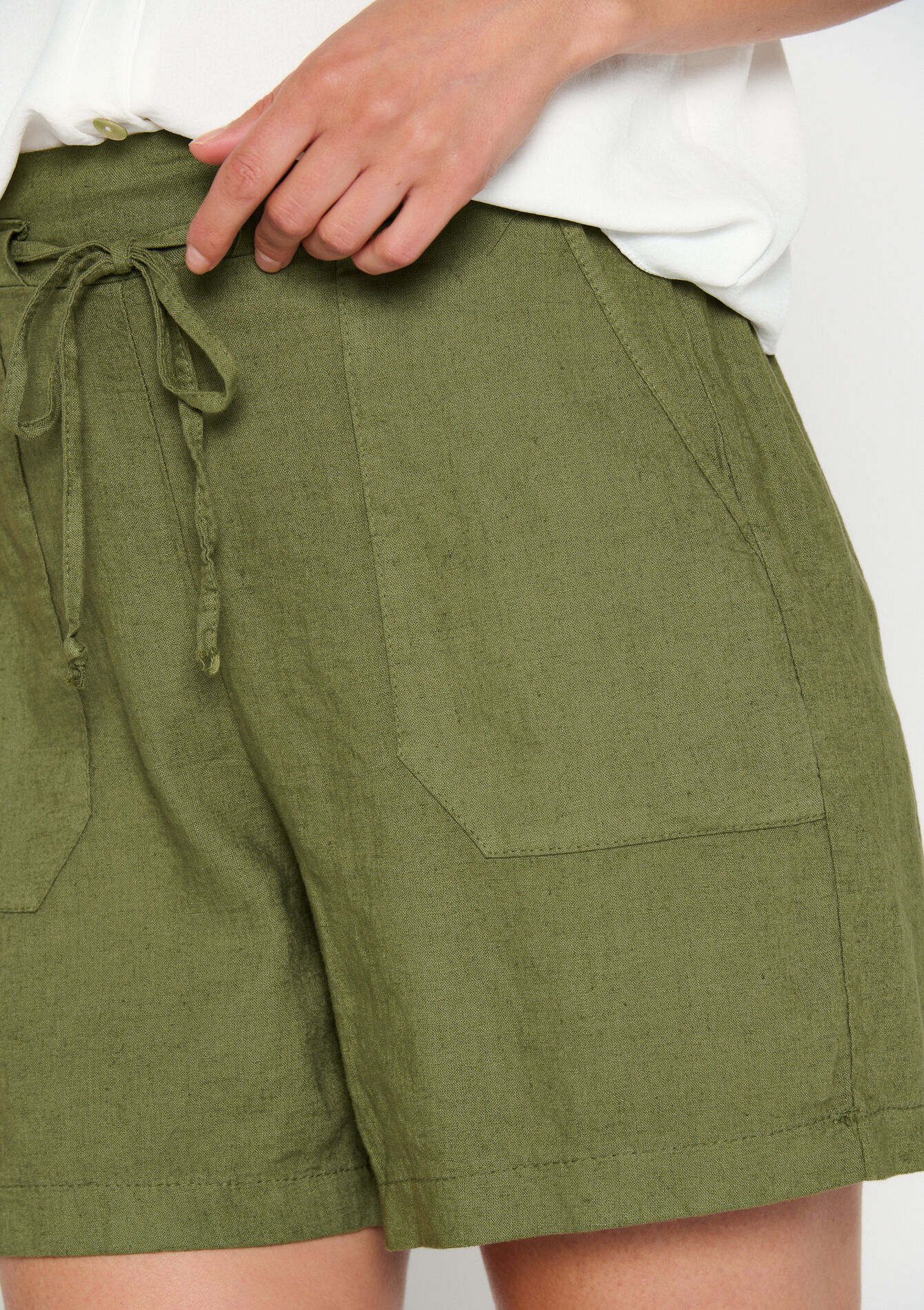 Linnen short - KHAKI MED - 06100534_4327