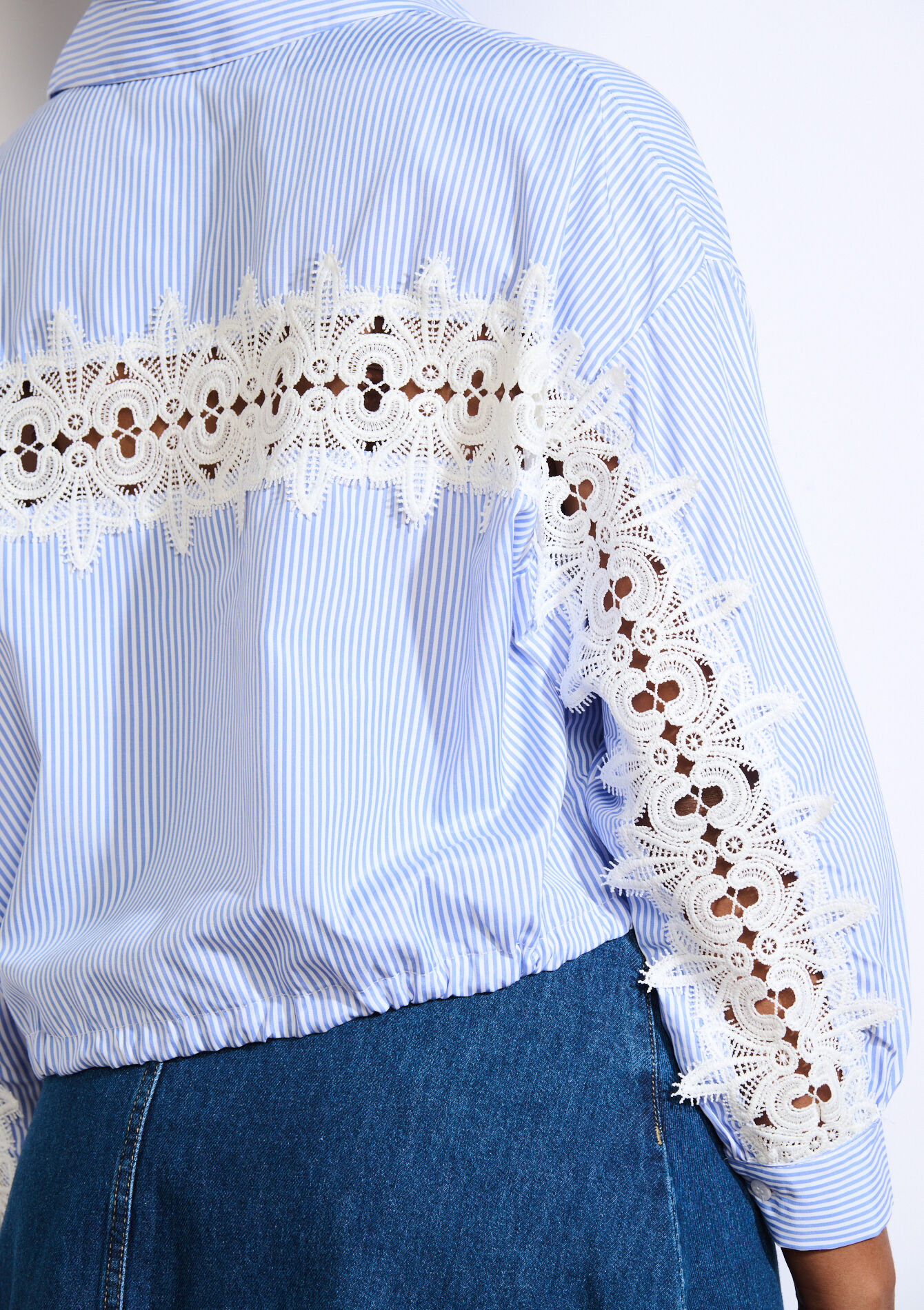 Chemise à empiècements brodés, Chemise à empiècements brodés - BLUE PASTEL - 05702925_3003