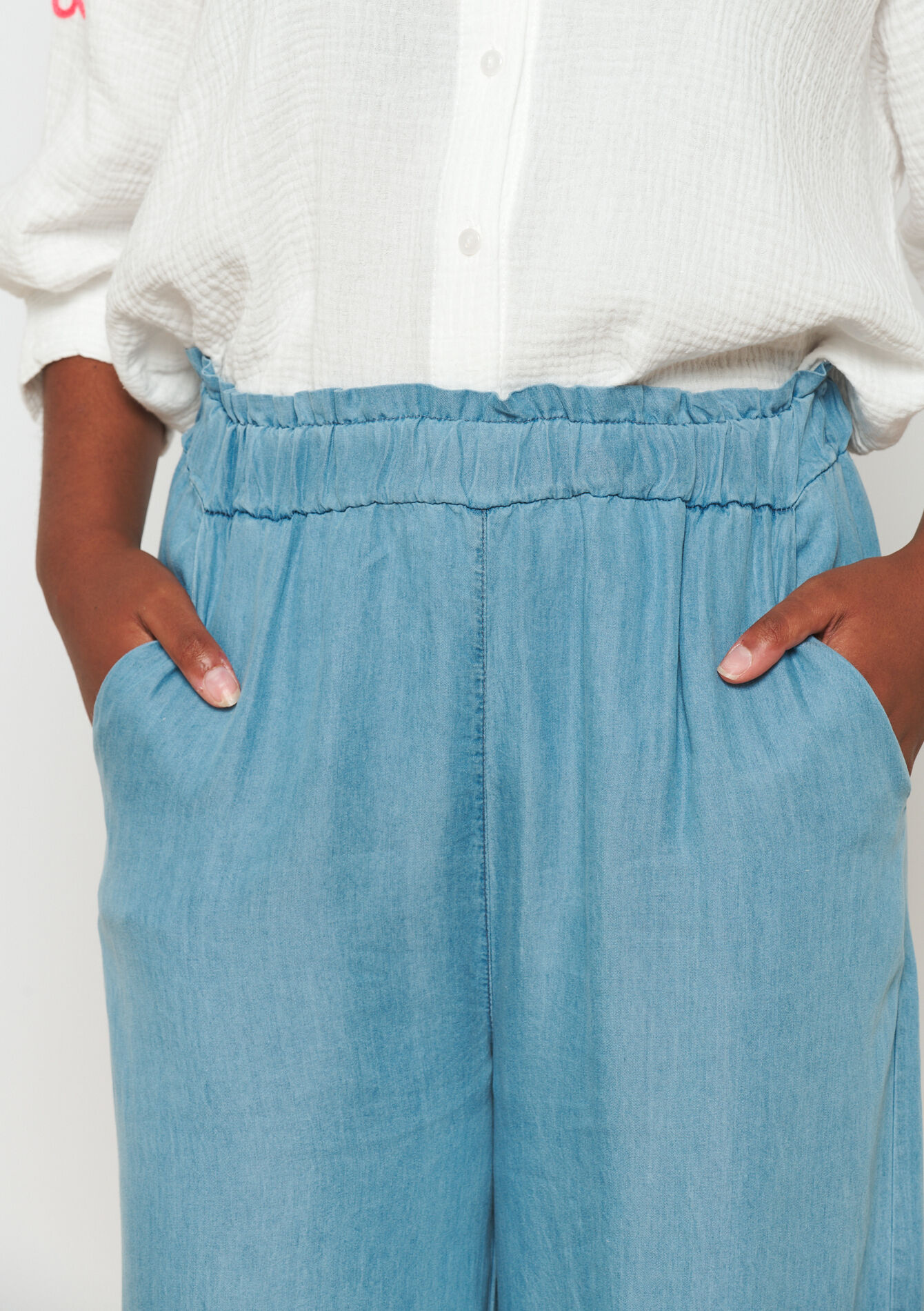 Pantalon évasé en tencel, Pantalon évasé en tencel - BLUE BLEACHED - 06600862_0502