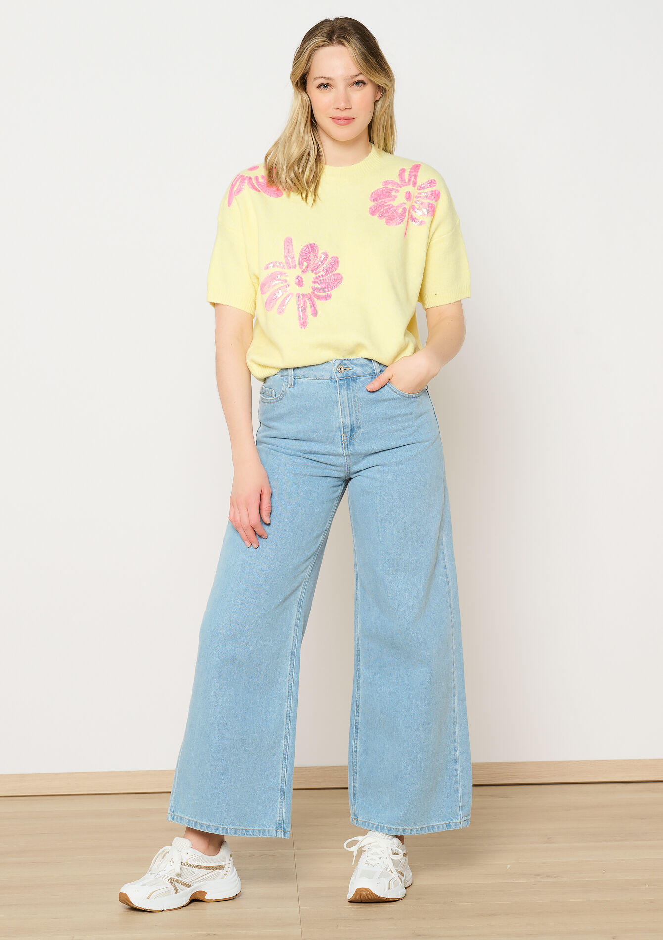 Geborduurde bloemen trui, Geborduurde bloemen trui - YELLOW PASTEL - 04006843_5004