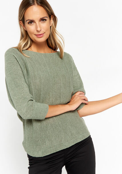 Lurex pullover with batwing sleeves - KHAKI FADED - 04006276_4326