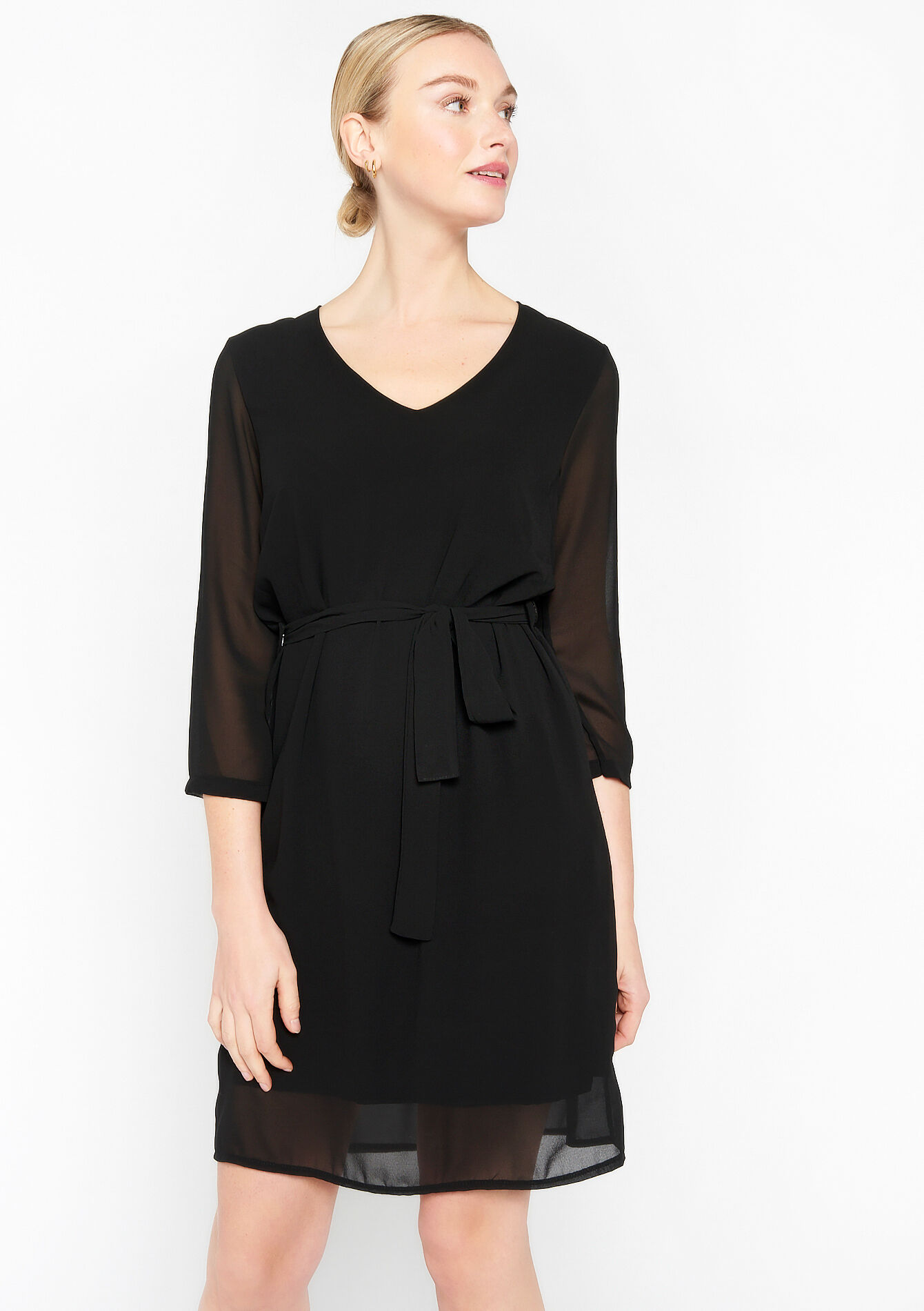 Robe en voile à col V - BLACK - 08103163_1119