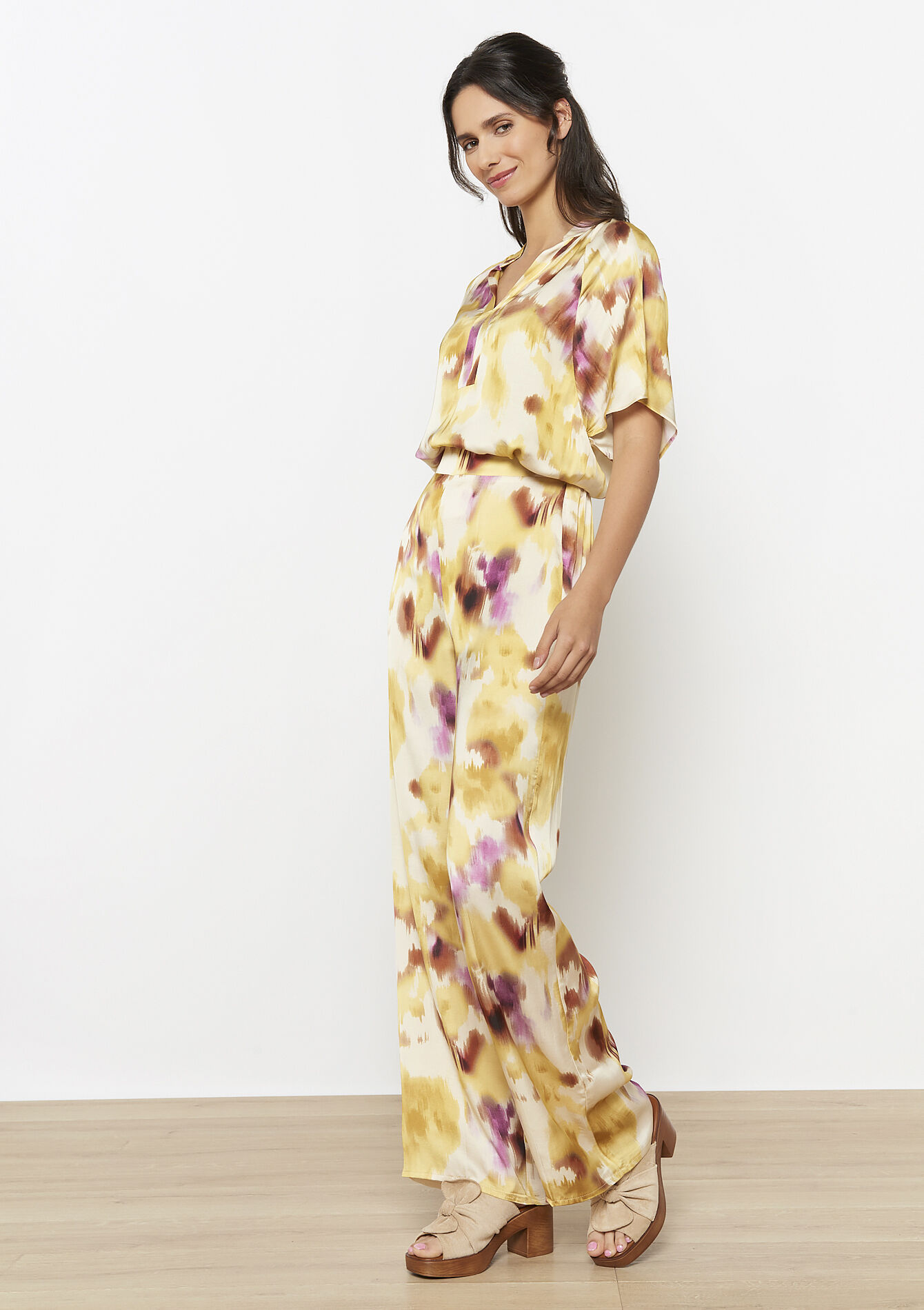 Pantalon large en viscose - YELLOW PASTEL - 06600993_5004